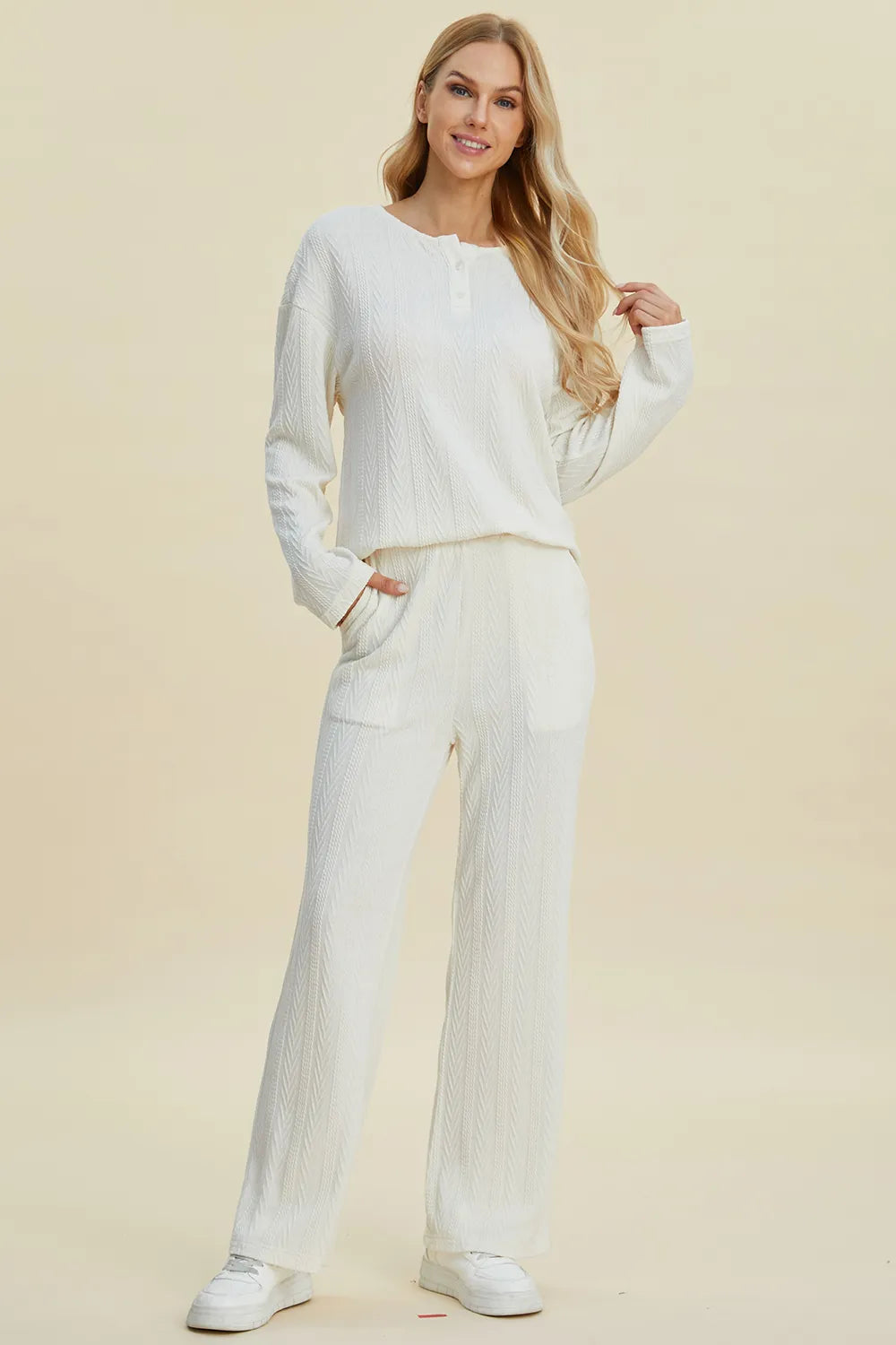 Women's Cable-Knit Long Sleeve Top and Pants Set — product view 6