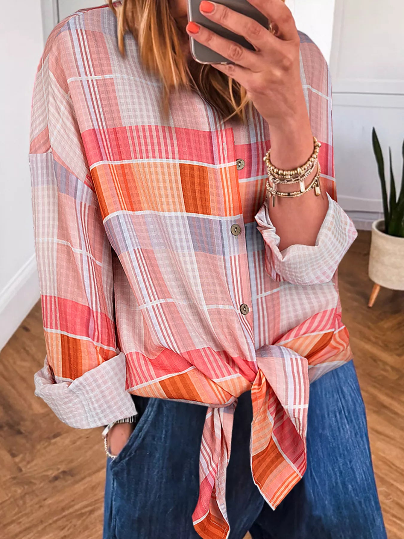 Trendsi Oversized Check Tunic Shirt -