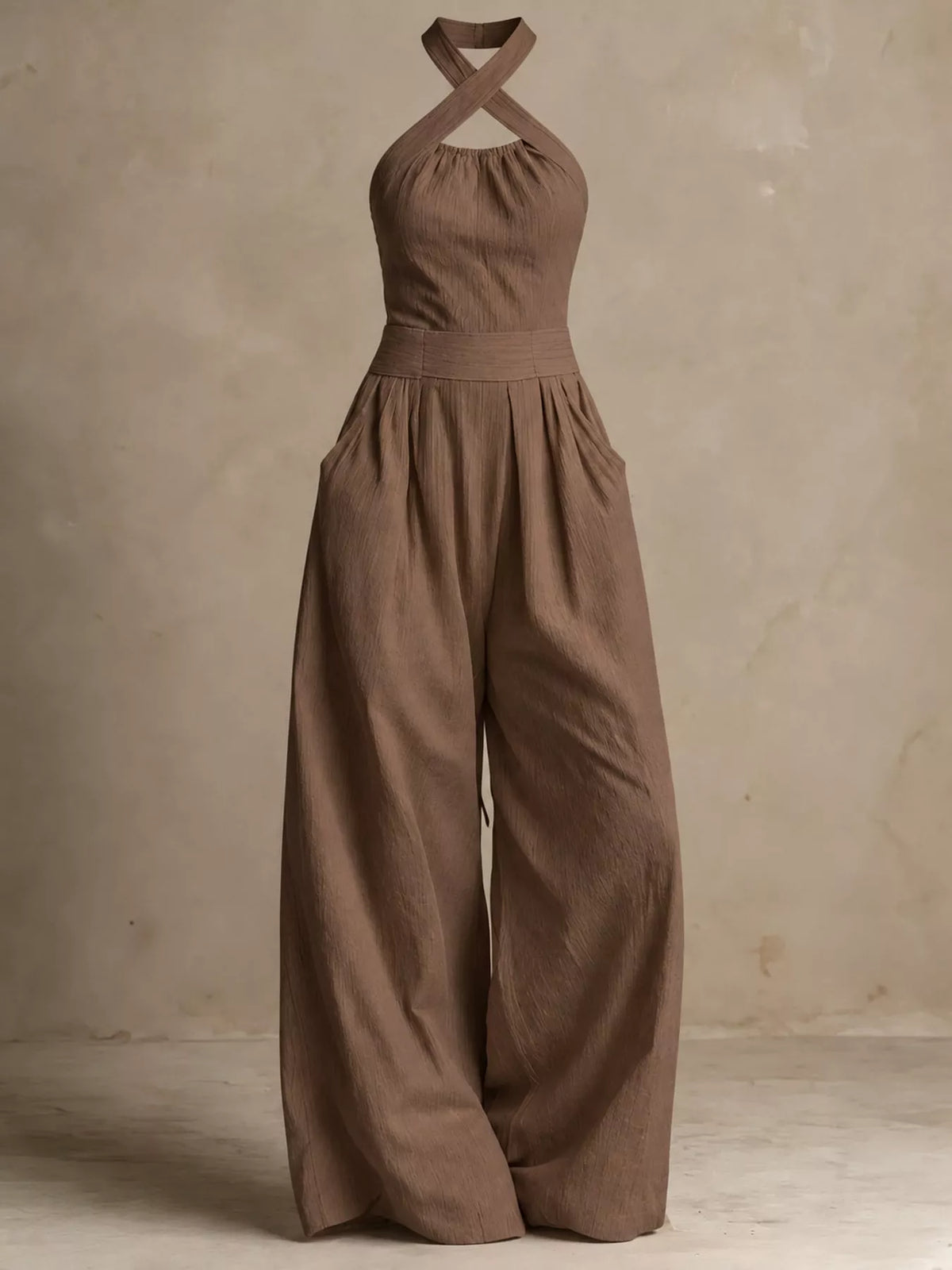 Wide-leg jumpsuit, brown flat lay