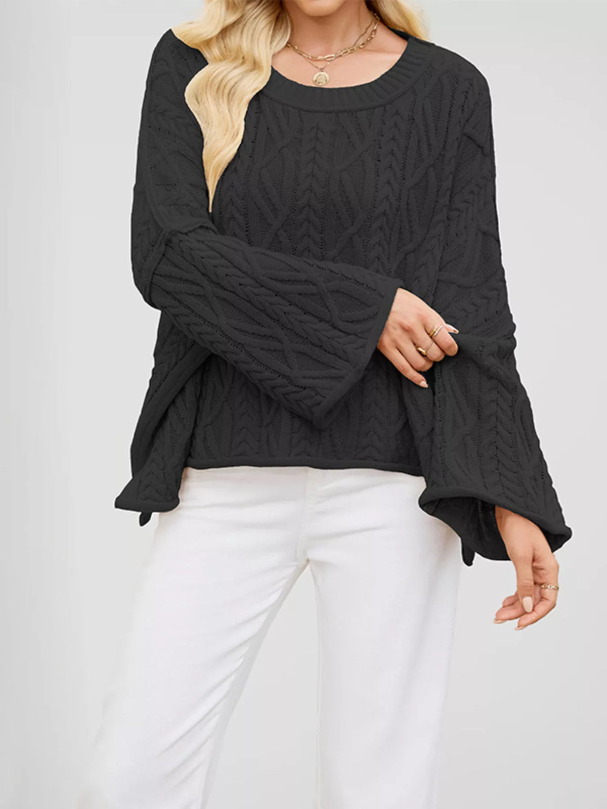 Trendsi Cozy Cable Knit Drop Shoulder Oversize Sweater -