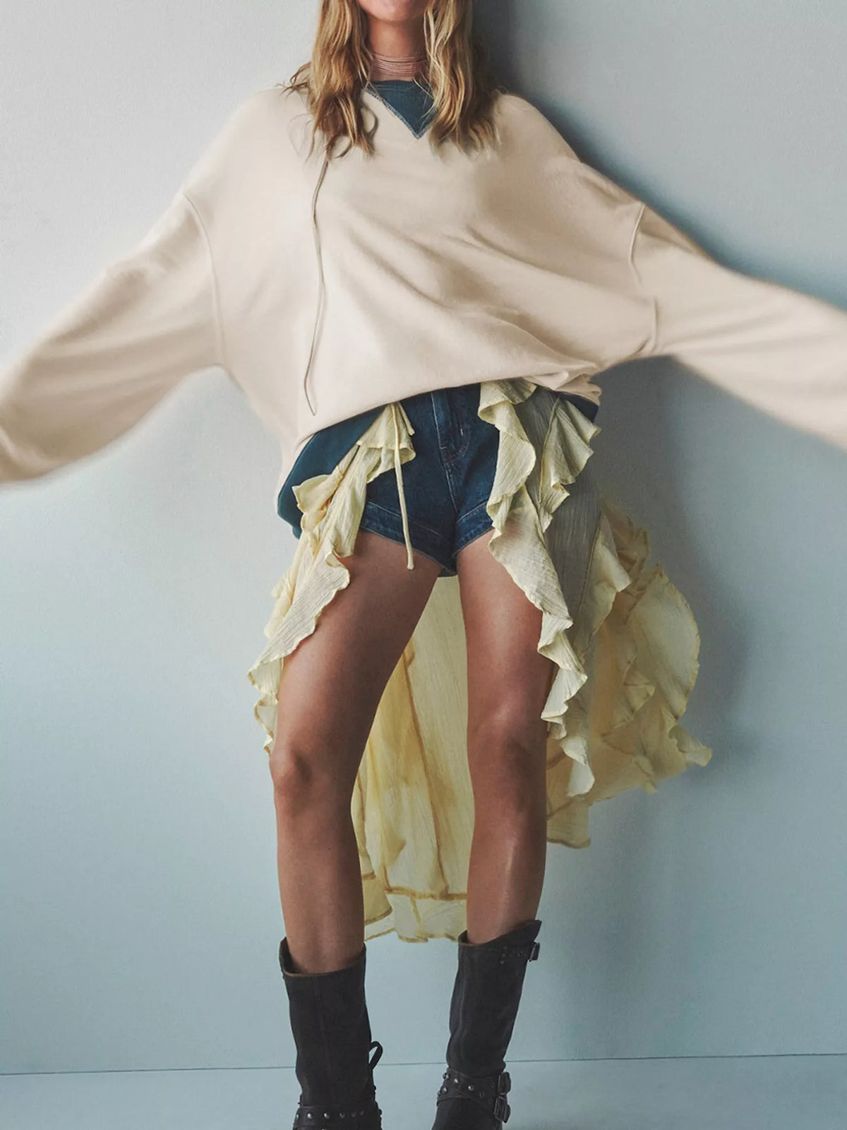 Apricot dropped shoulder long sleeve sweatshirt