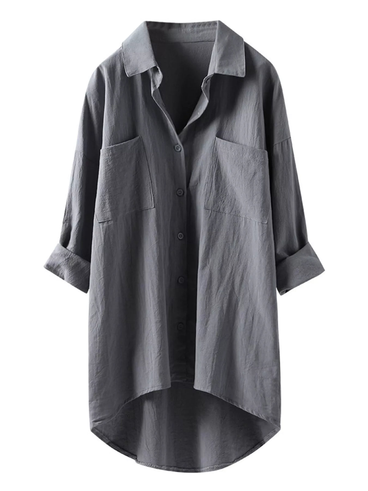 Cotton chest-pocket shirt, gray flat front