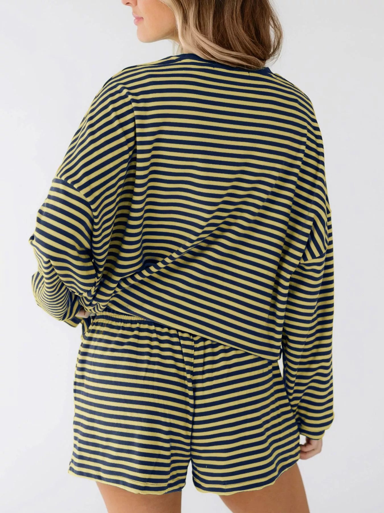 Trendsi Casual Striped Long Sleeve Top and Shorts Set -