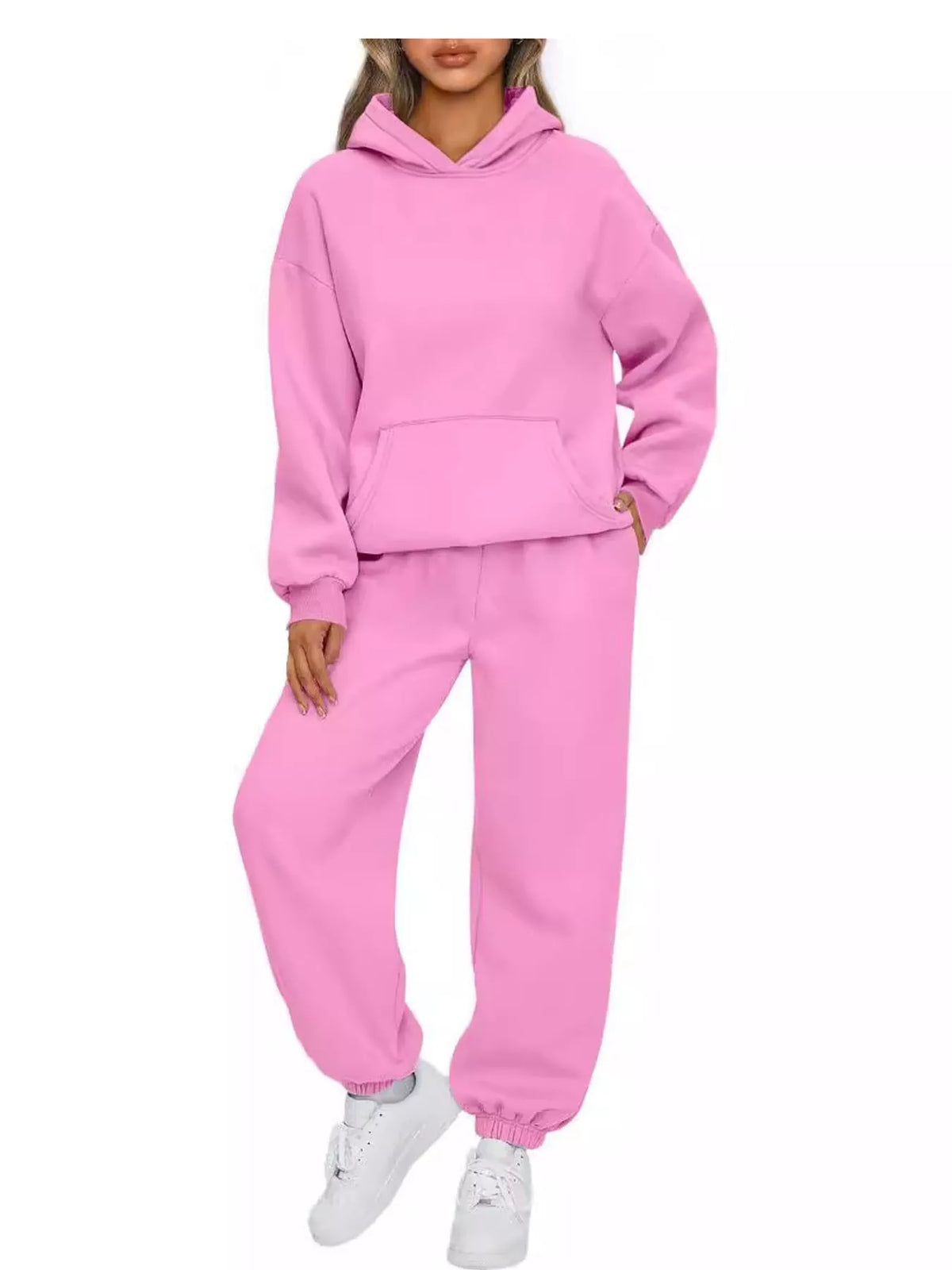 Drop Shoulder Hoodie and Jogger Sweatpants Set — front view