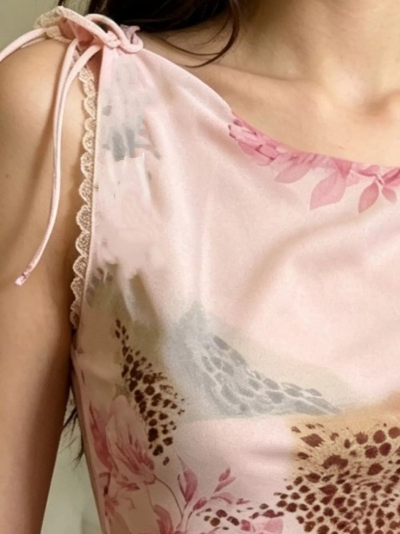 Trendsi Floral Leopard Print Tie-Strap Mesh Cami -