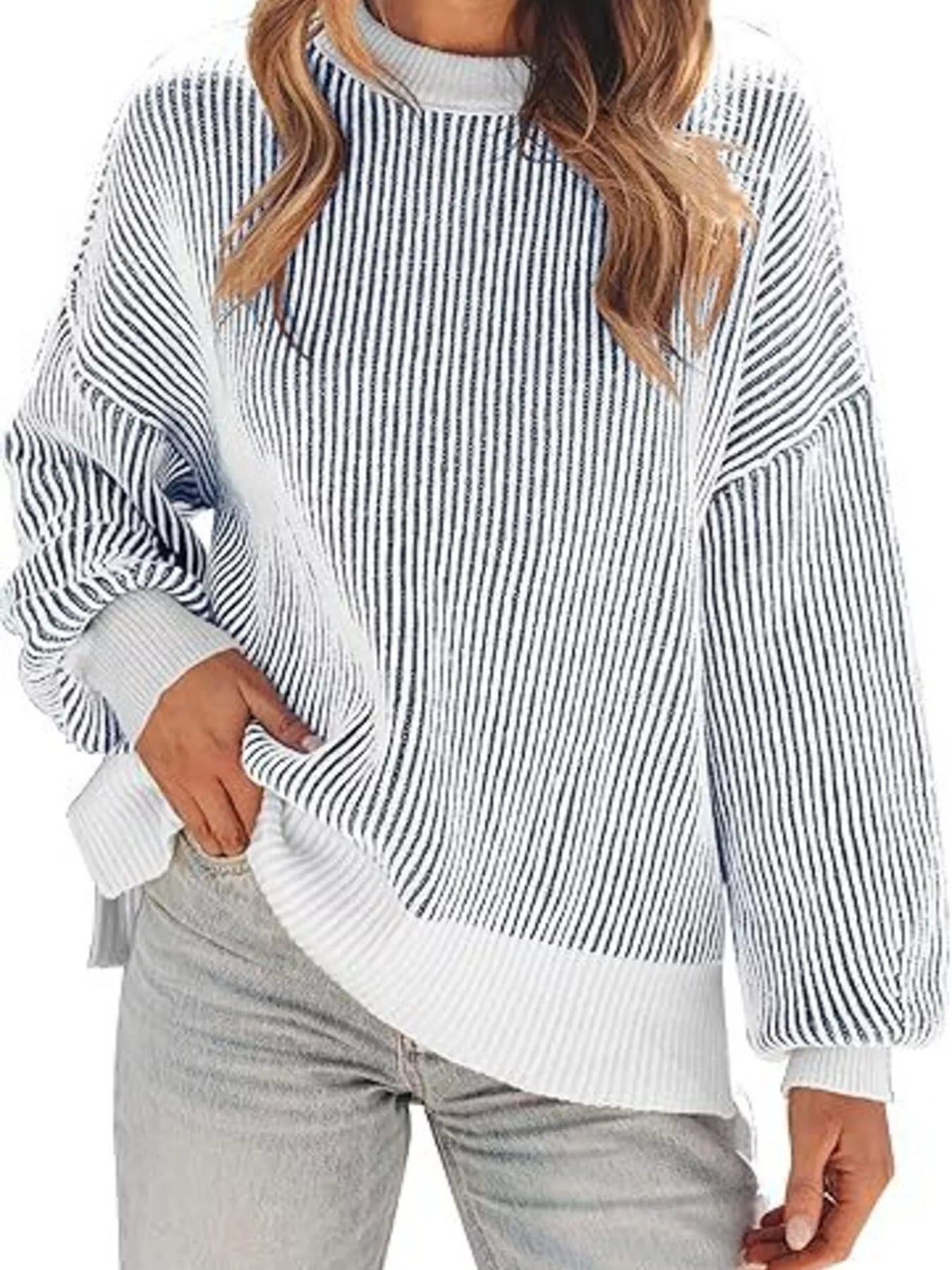Trendsi Stripe Dropped Shoulder Sweater -