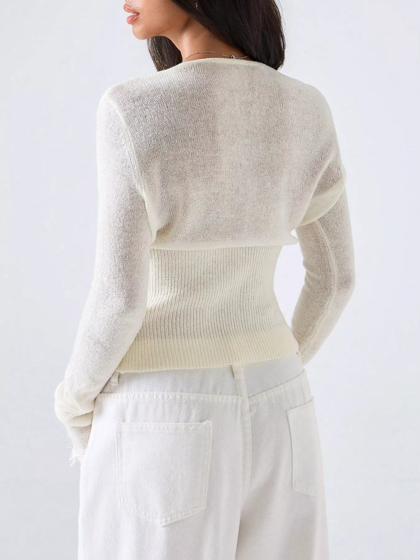 Trendsi Lace-Trimmed V-Neck Button-Down Cardigan -