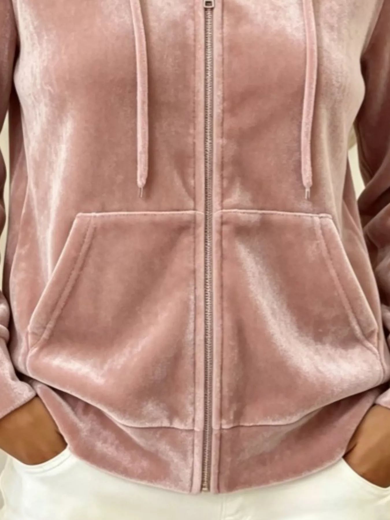 Trendsi Full Size Velvet Zip-Up Outerwear with Drawstring Plus Size -