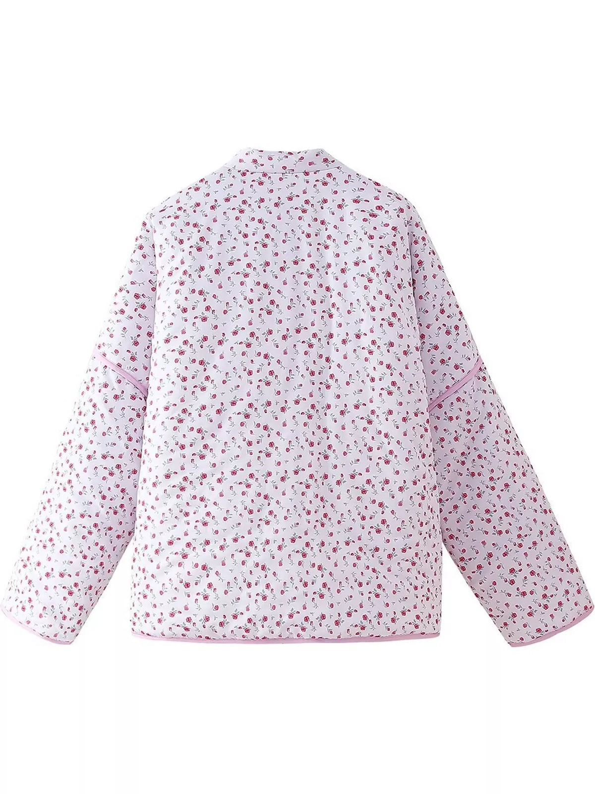 Floral Quilted Wrap Jacket with Tie-Front Detail — garment back
