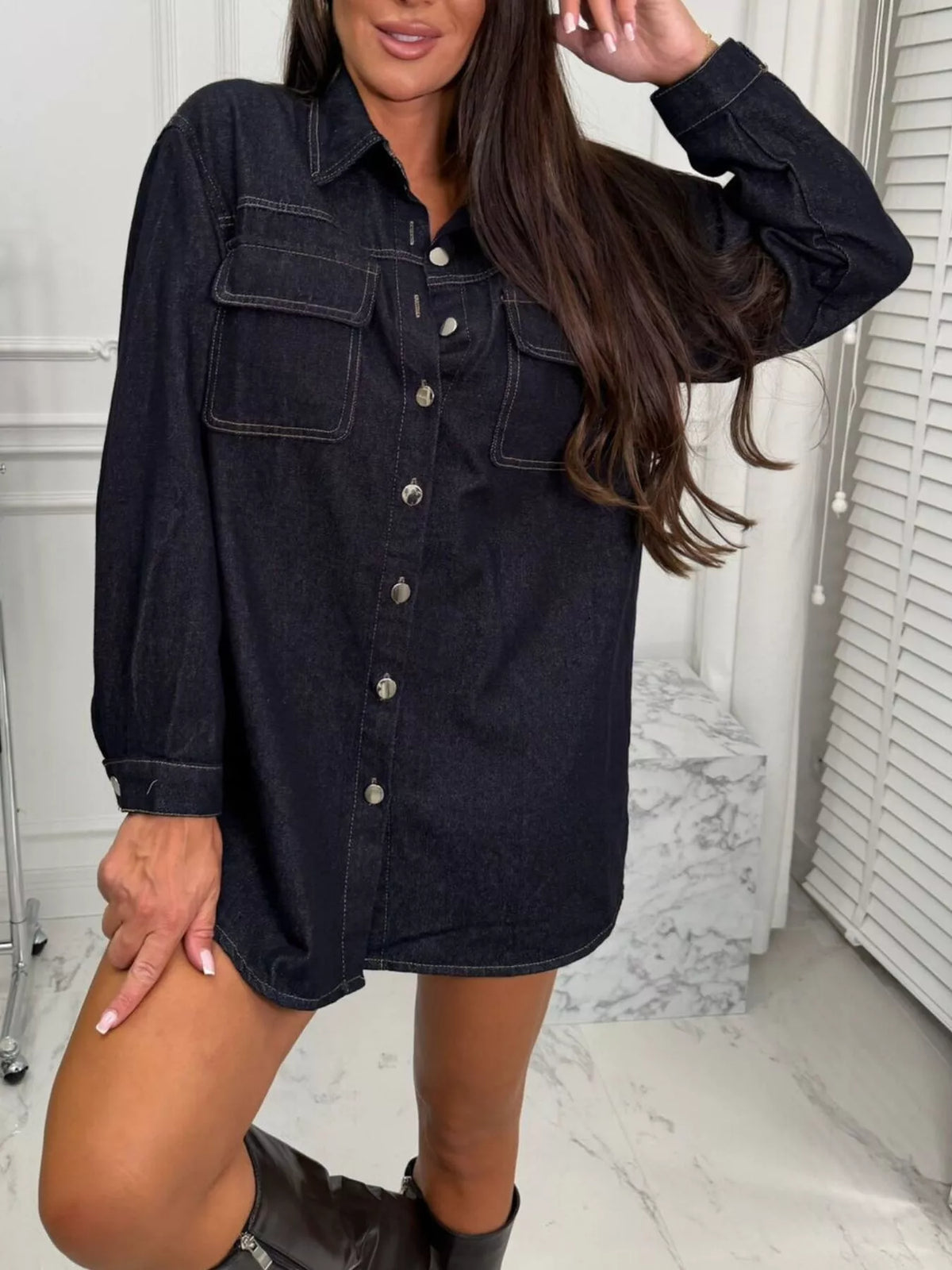 Washed Denim Jacket with Chest Pockets, front view