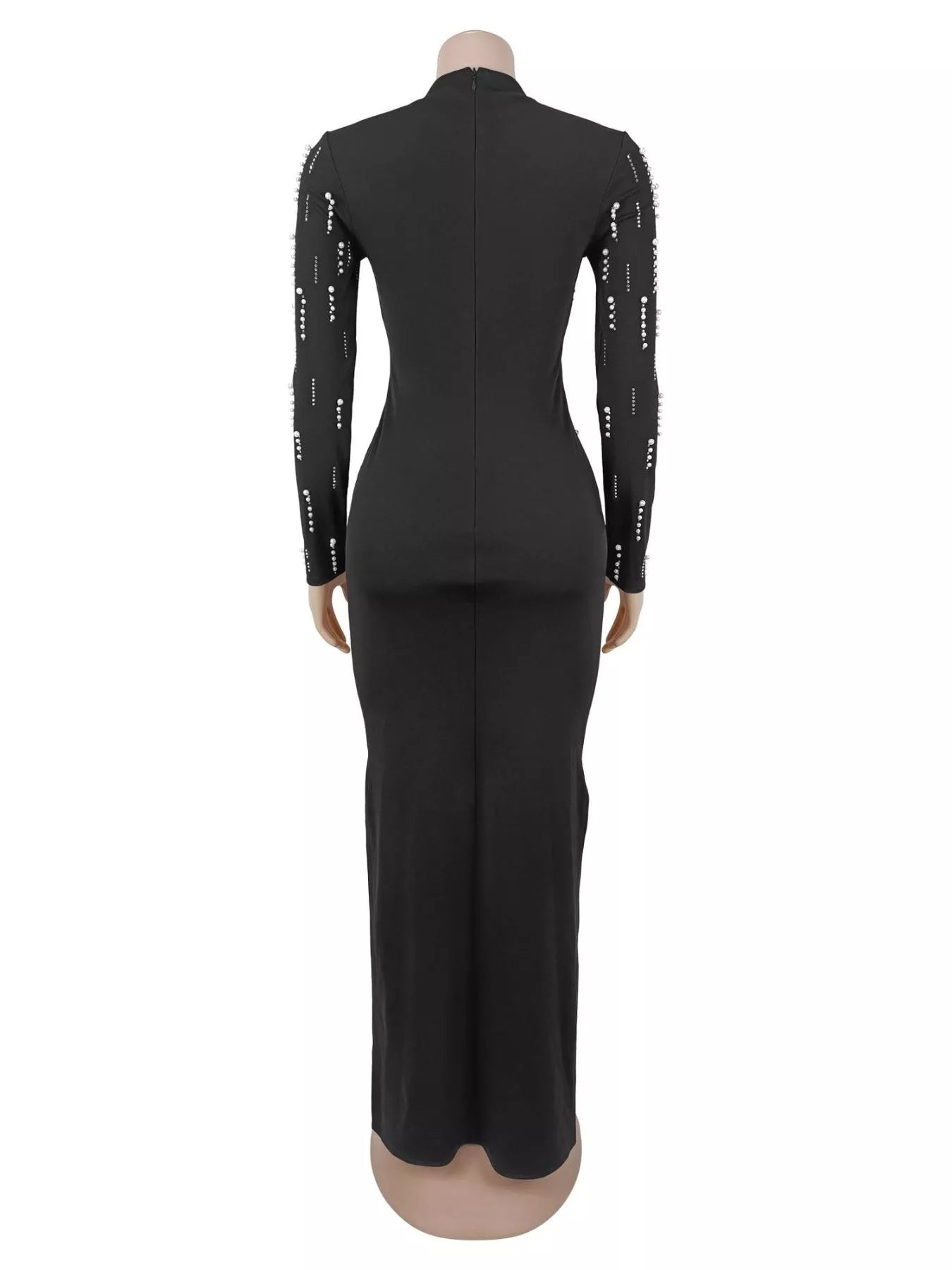 Trendsi Pearl Detail Long Sleeve Maxi Dress -