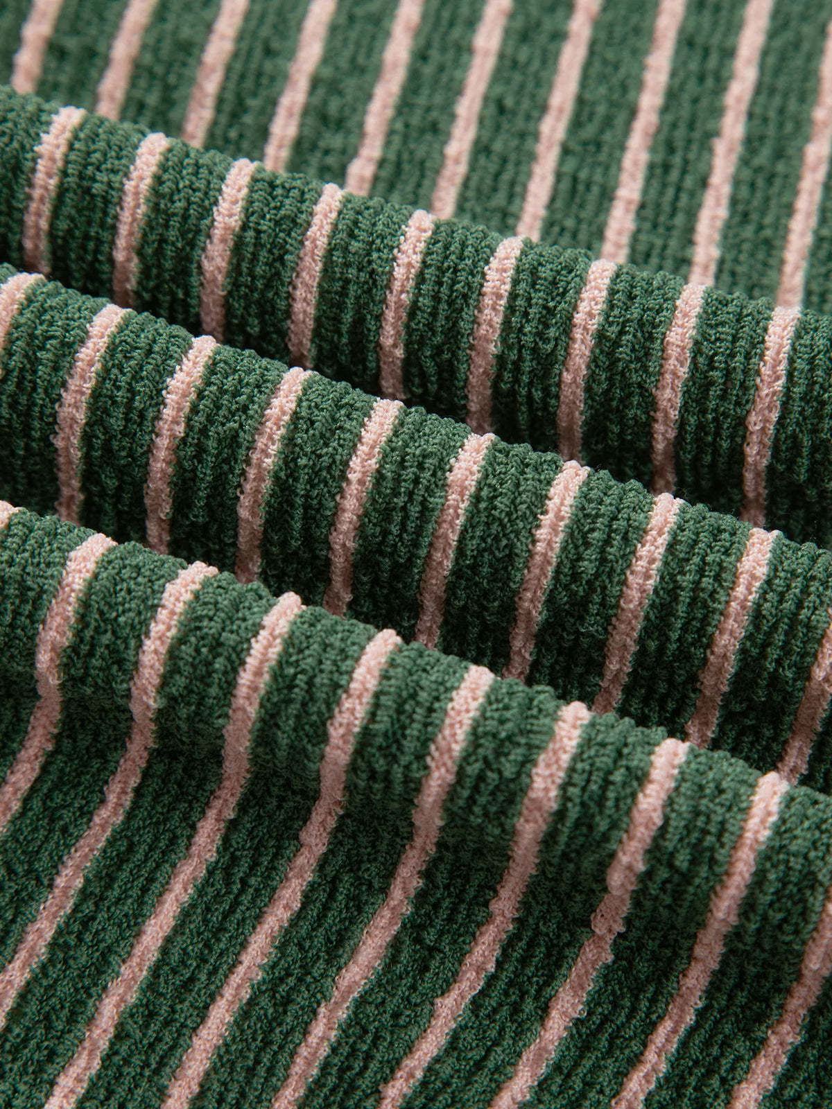 Striped knit texture on green and pink striped striped round neck patchwork cardigan
