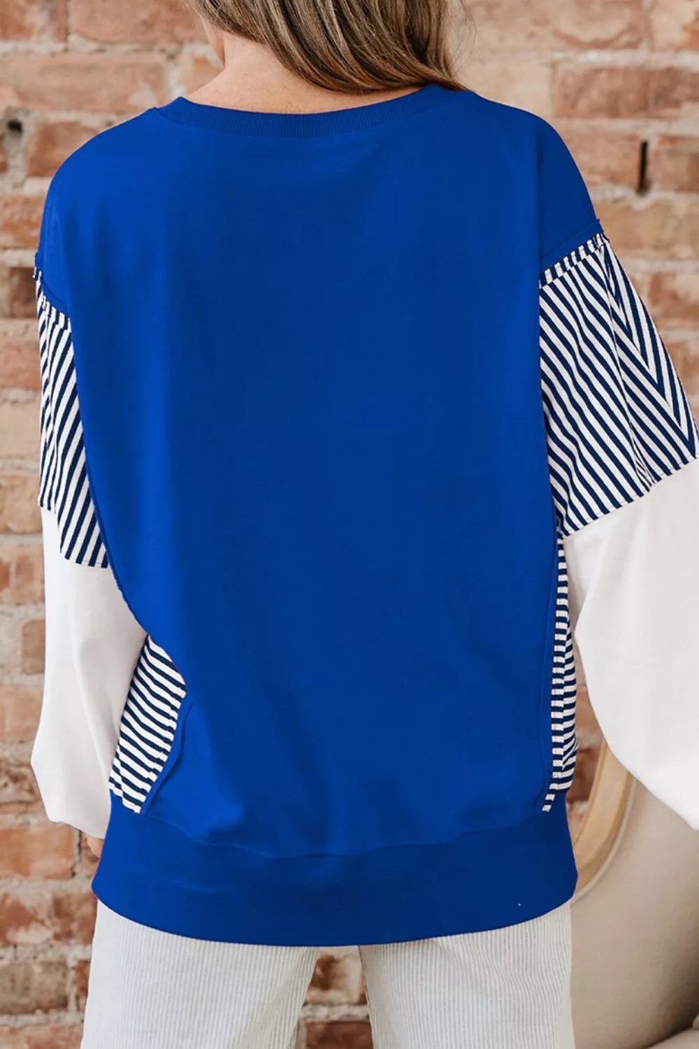 Trendsi Leopard and Striped Patchwork Sleeves Sweatshirt -