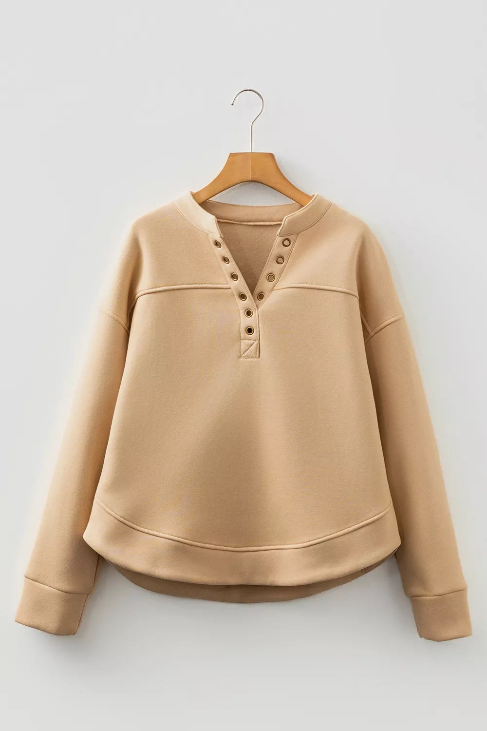 Trendsi Eyelet Button Placket Dropped Shoulder Sweatshirt -