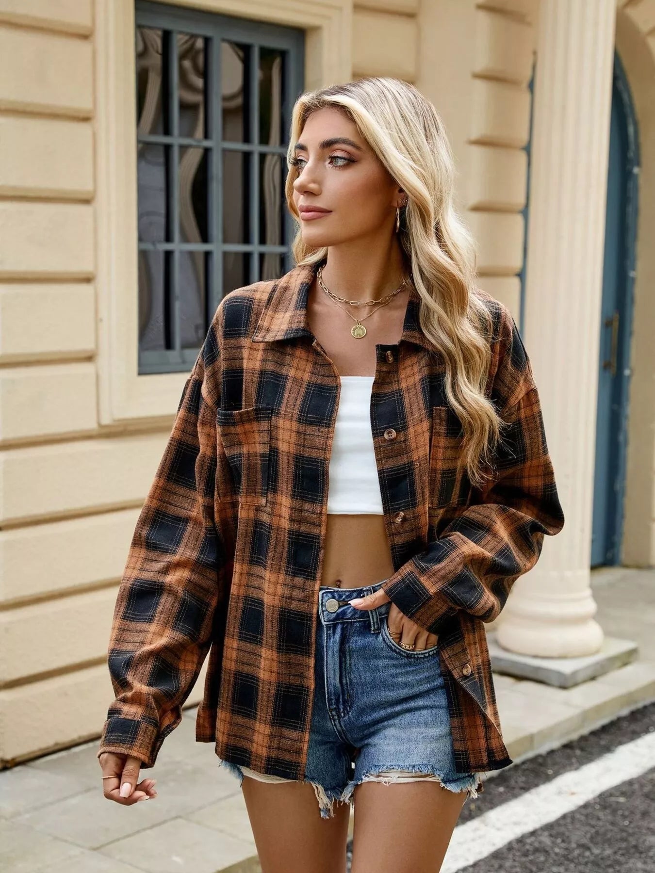 Trendsi Plaid Button Up Shirt -