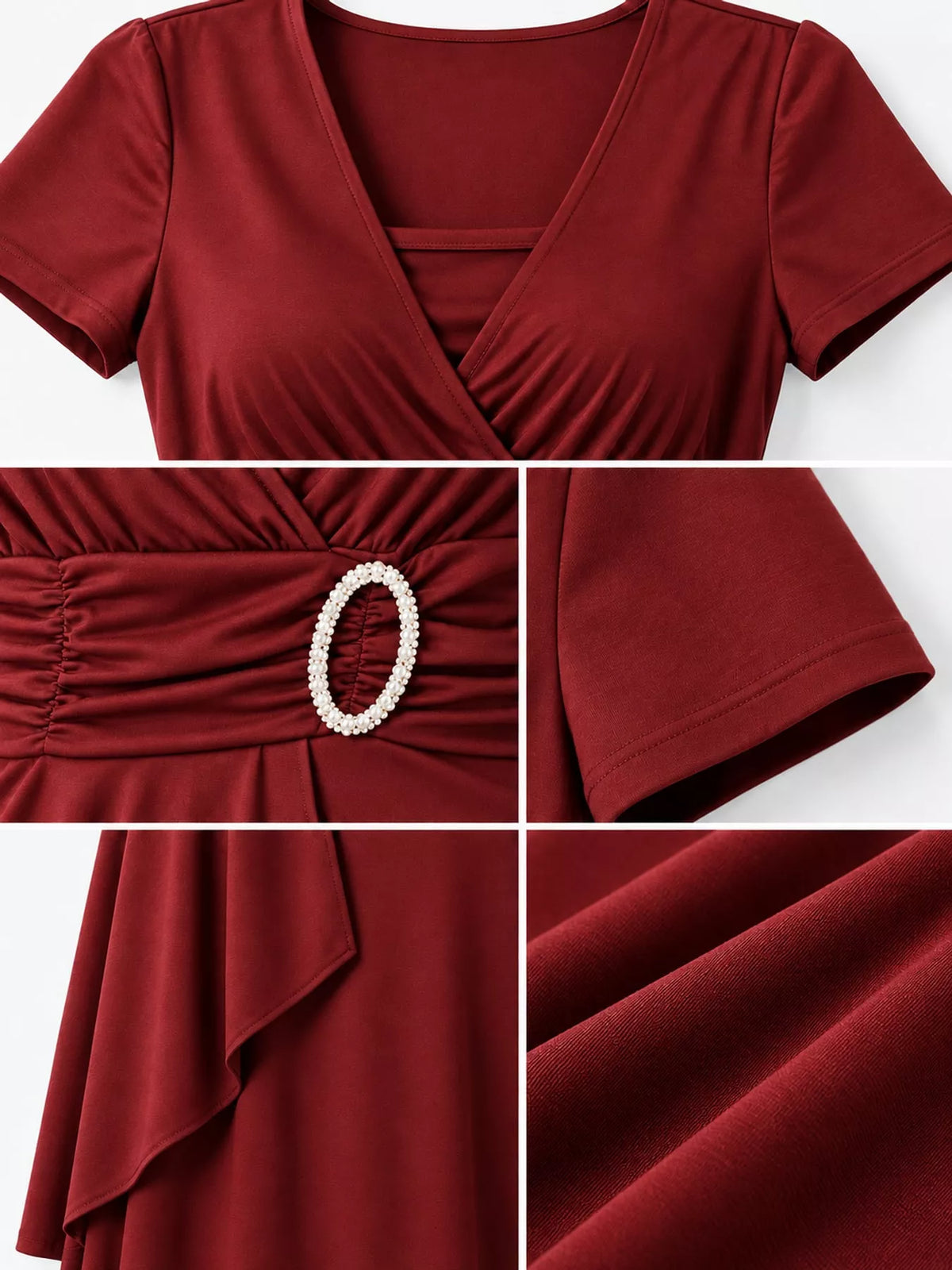 Decorative Buckle Short Sleeve Dress — construction details