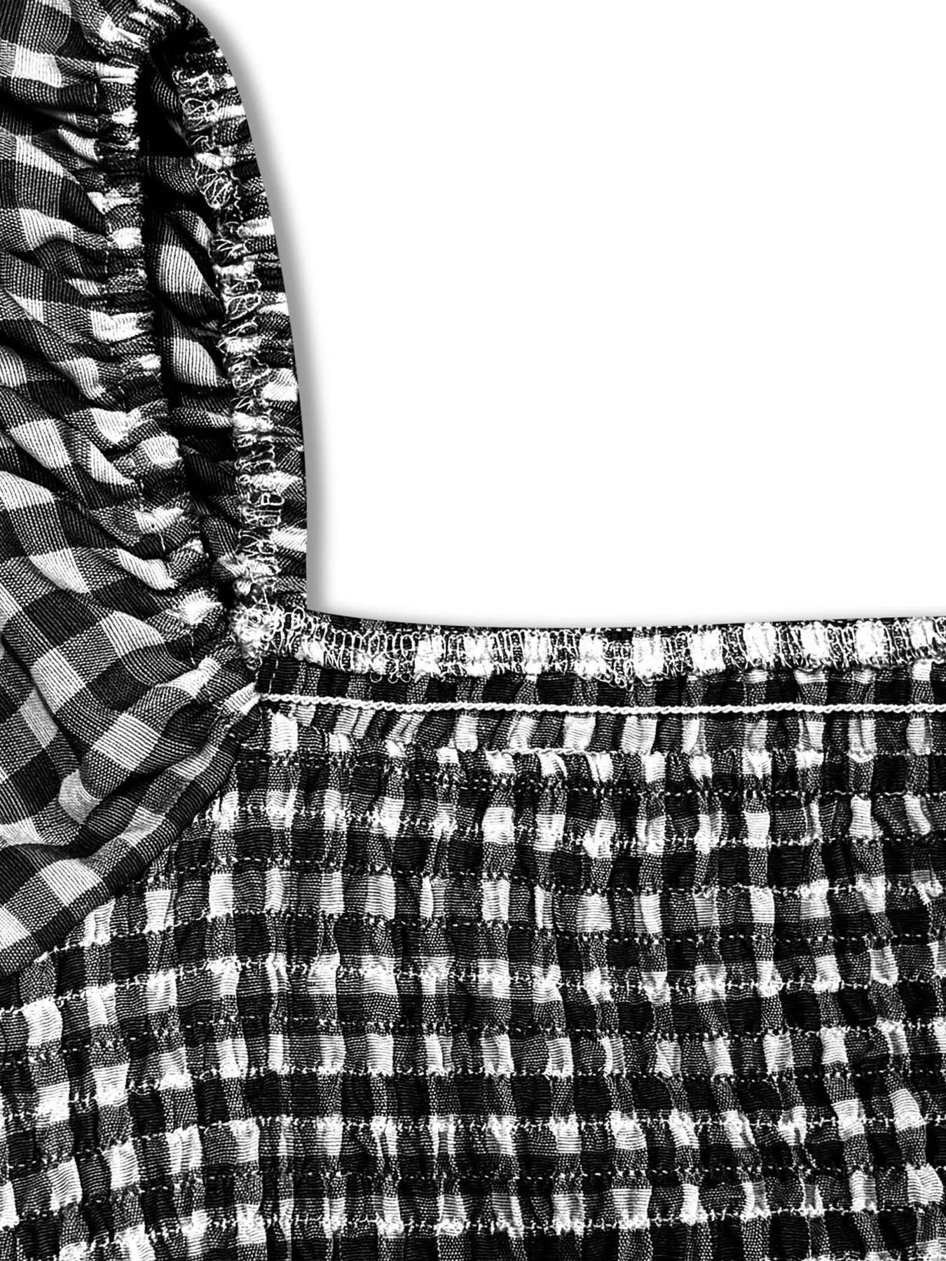 Trendsi Gingham Smocked Puff Sleeve Midi Dress -
