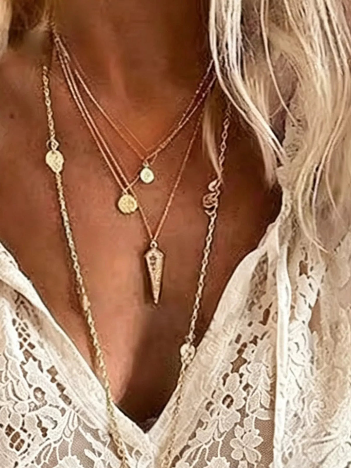 Cream lace long sleeve blouse, detail view