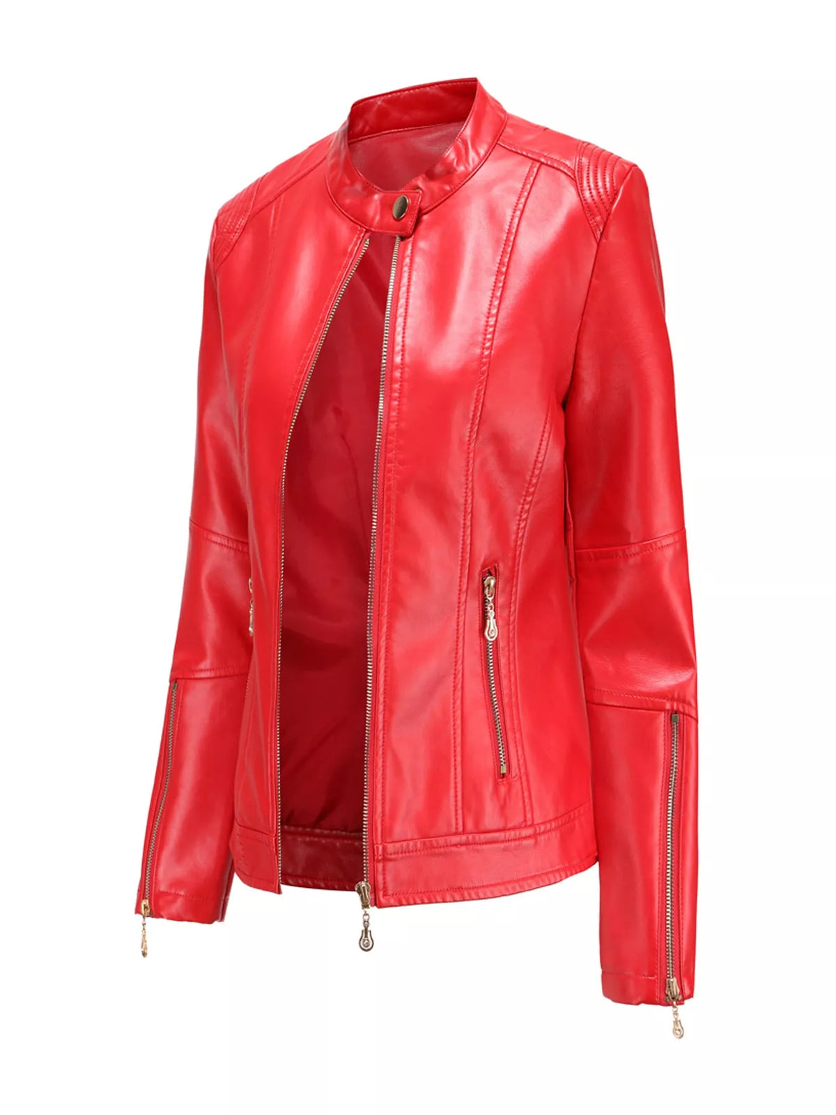 Slim Fit Faux Leather Moto Jacket — garment front