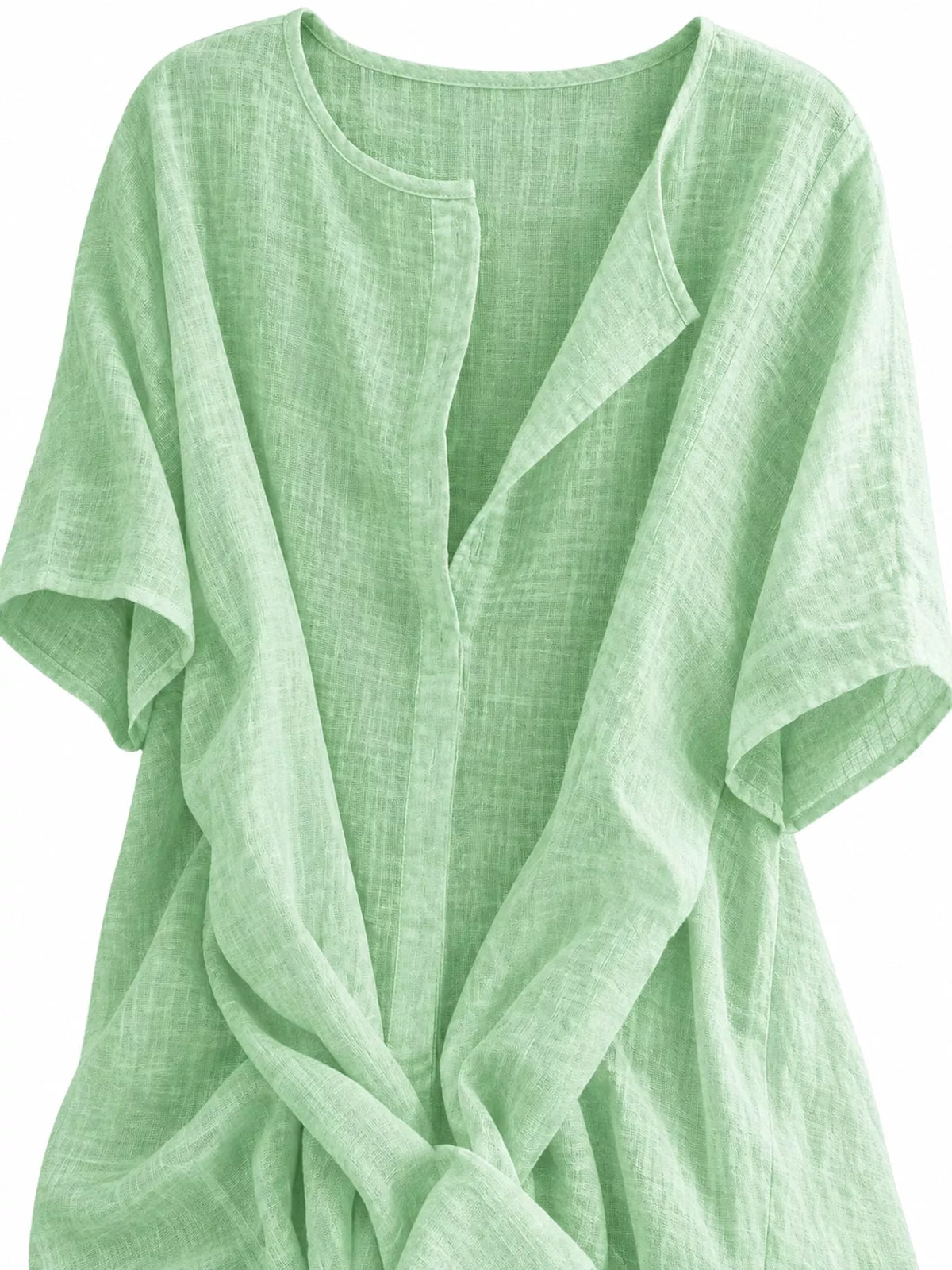 Linen-blend shirt, green neckline detail