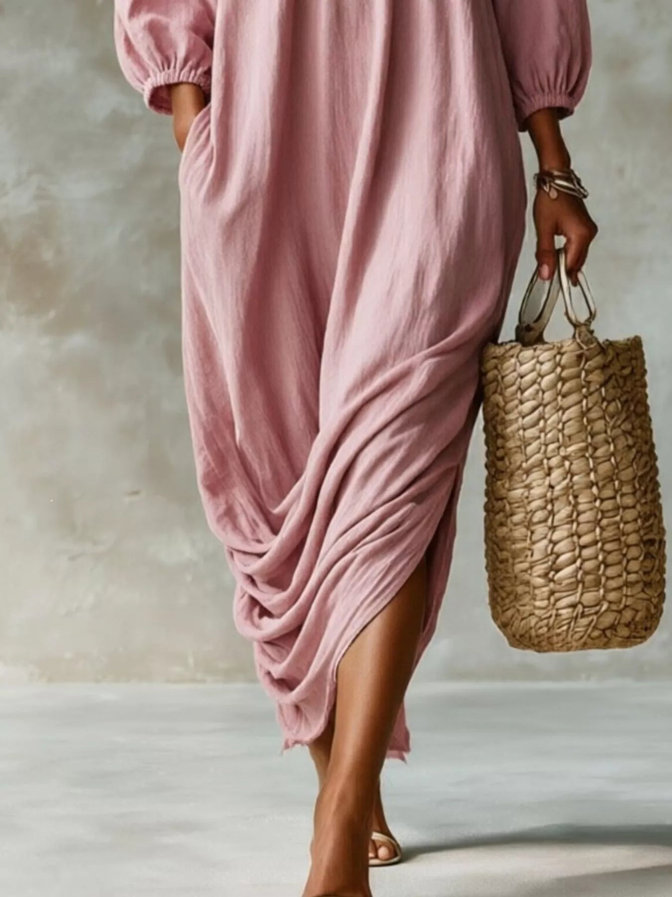 Trendsi Ruffled Boat Neck Ruched Midi Dress -