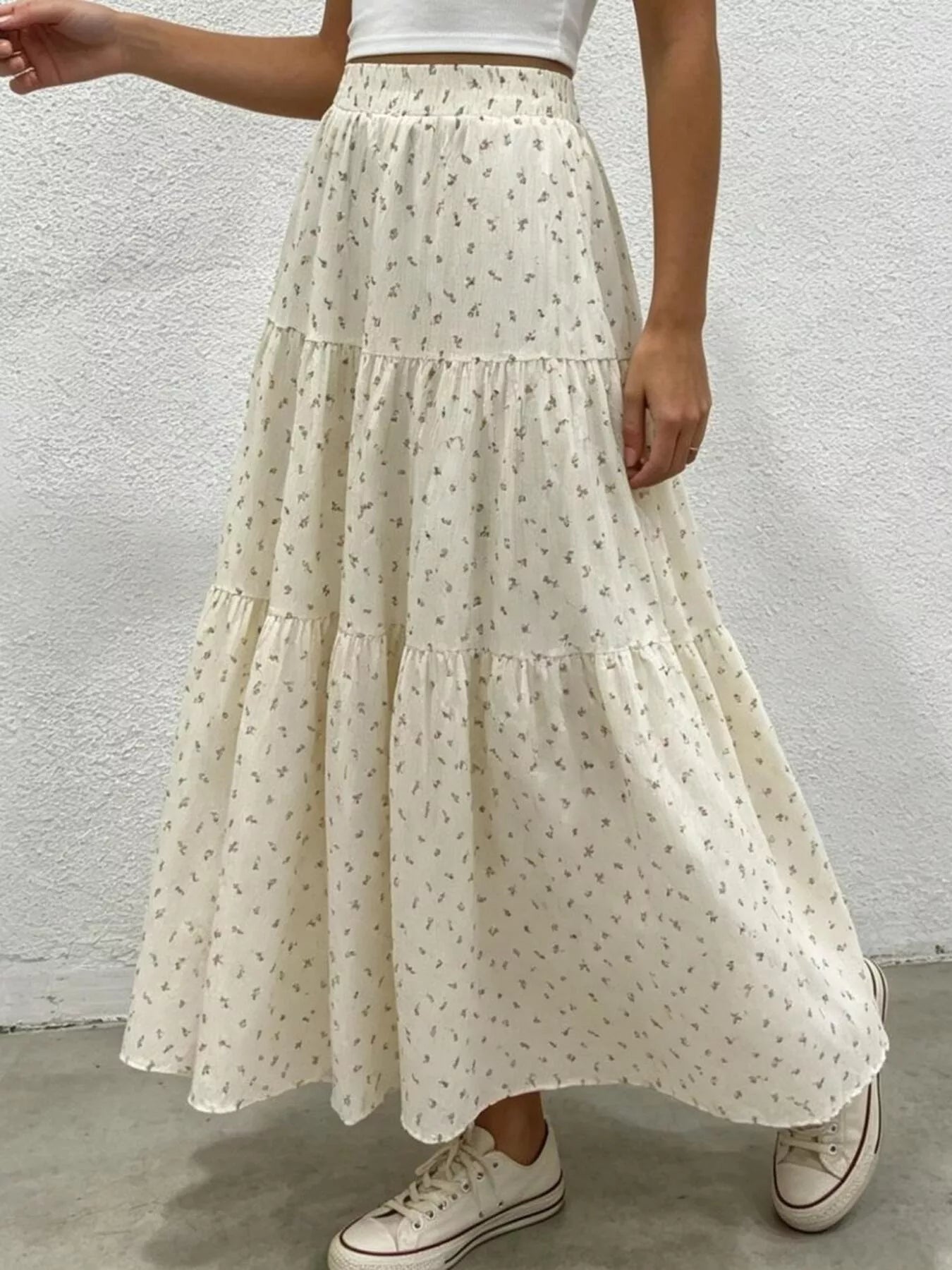 Trendsi Floral Print Tiered Flowy Maxi Skirt -