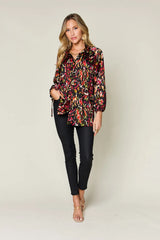 Trendsi Double Take Full Size Printed Button Up Long Sleeve Shirt - Pants
