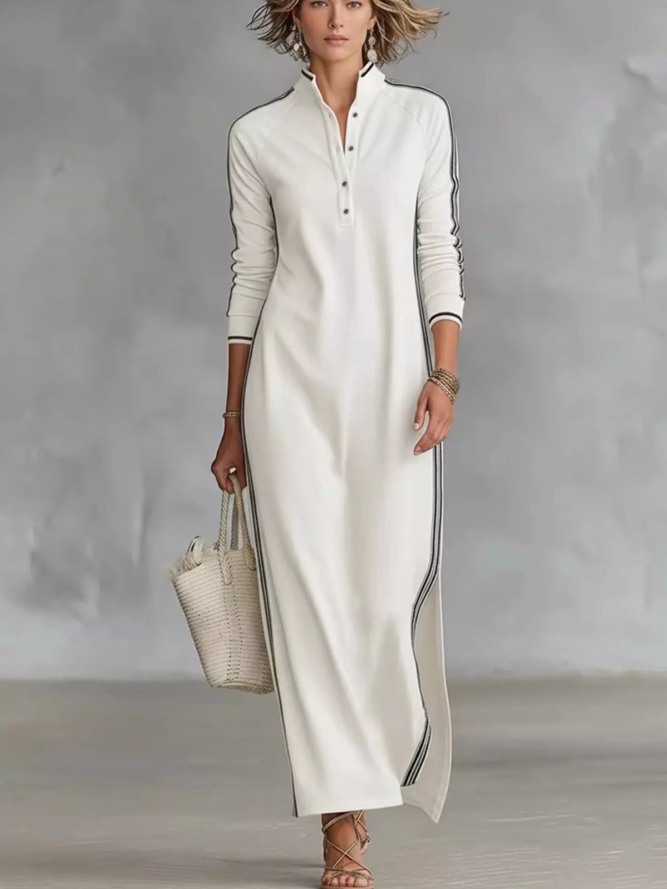Trendsi Side Stripe Detail Slit Maxi Dress -