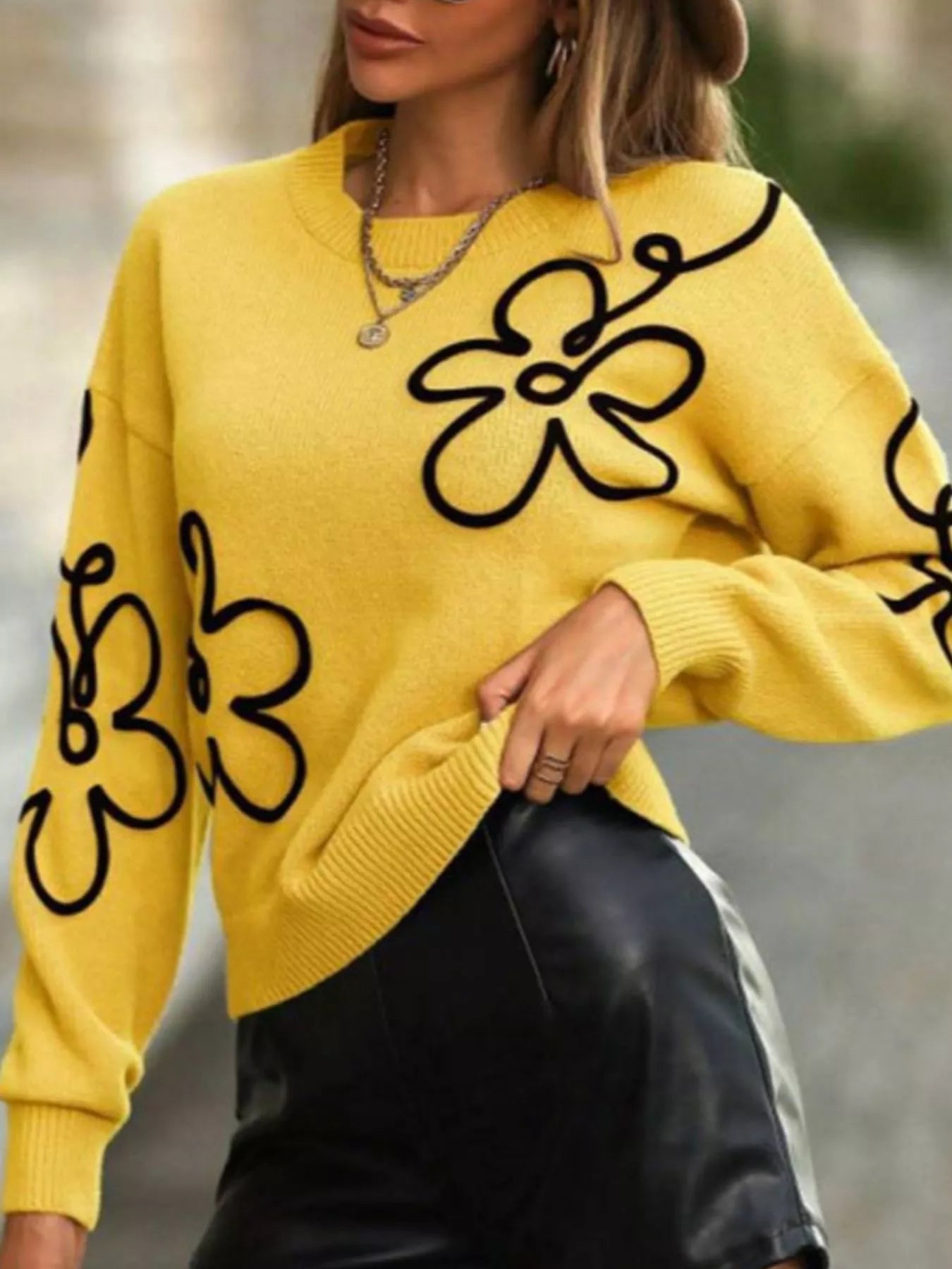 Trendsi Flower Dropped Shoulder Sweater -