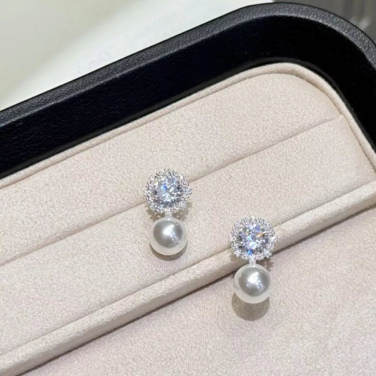 Trendsi Zircon Pearl Drop Earrings -