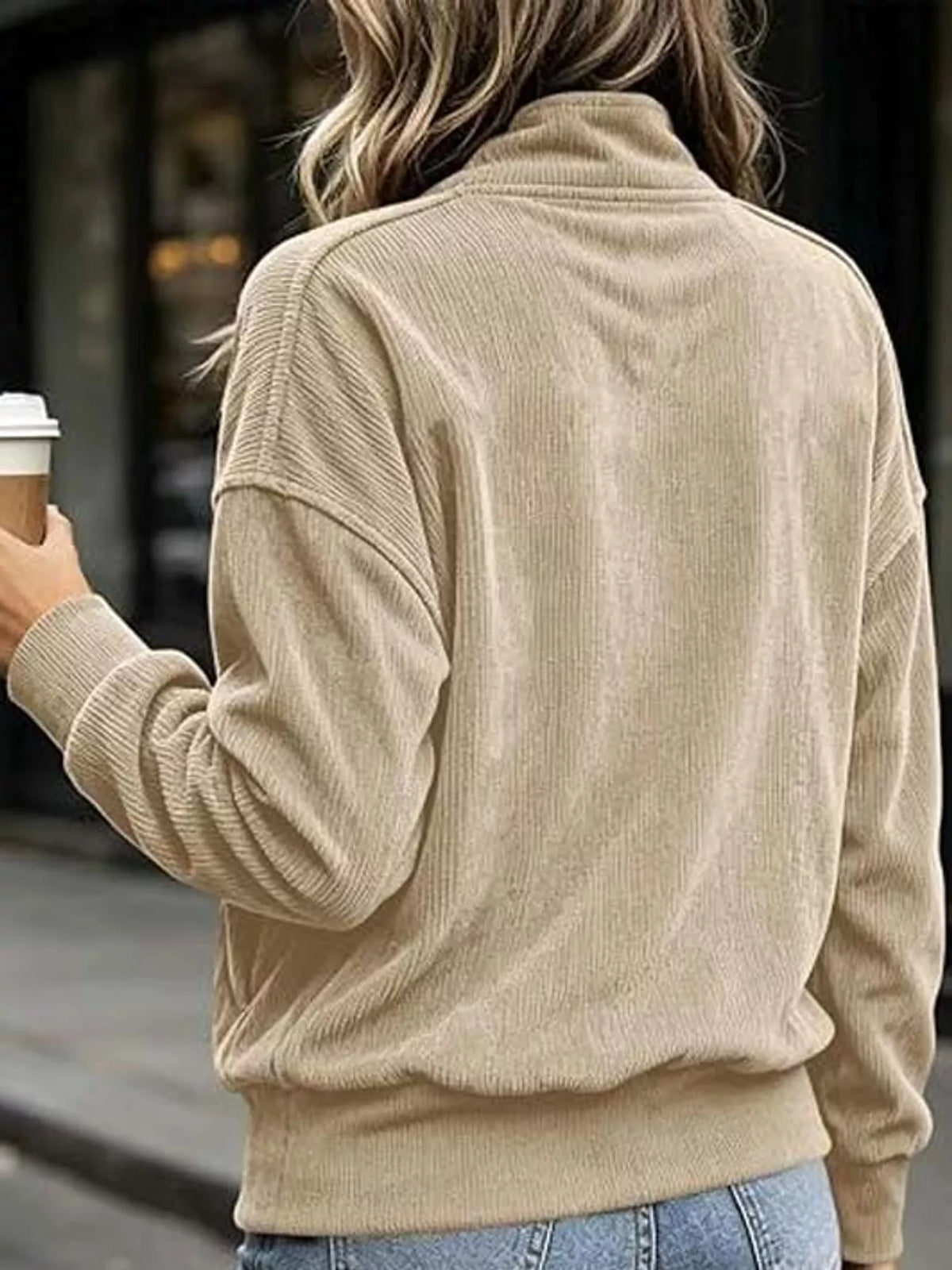 Quarter-snap sweatshirt, beige back