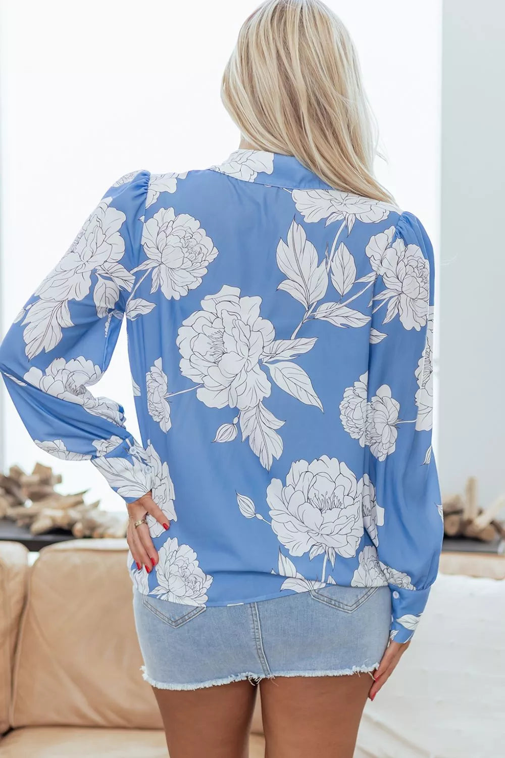 Trendsi Floral Print Button-Up Shirt -