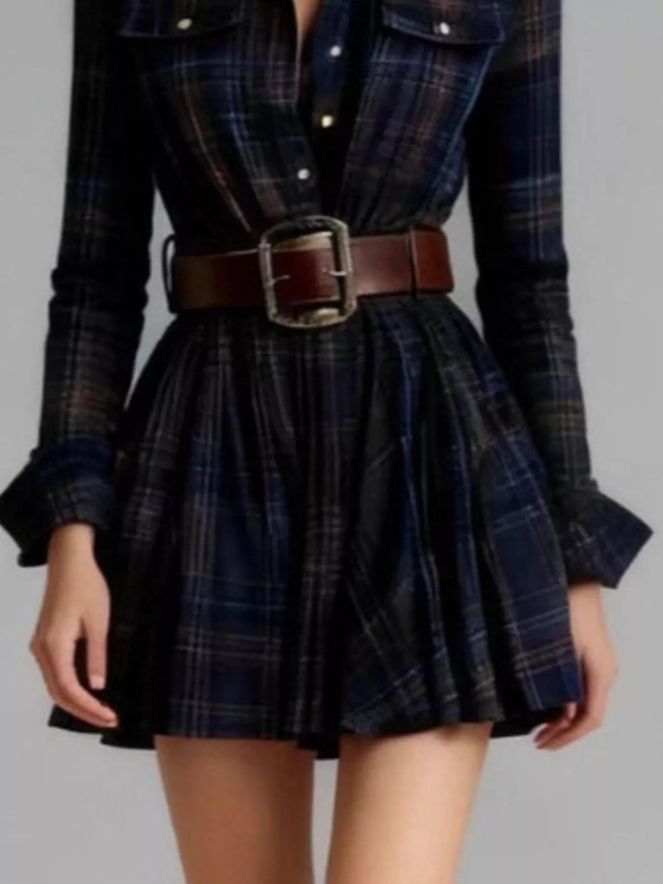 Trendsi Plaid Long Sleeve Shirt Dress -