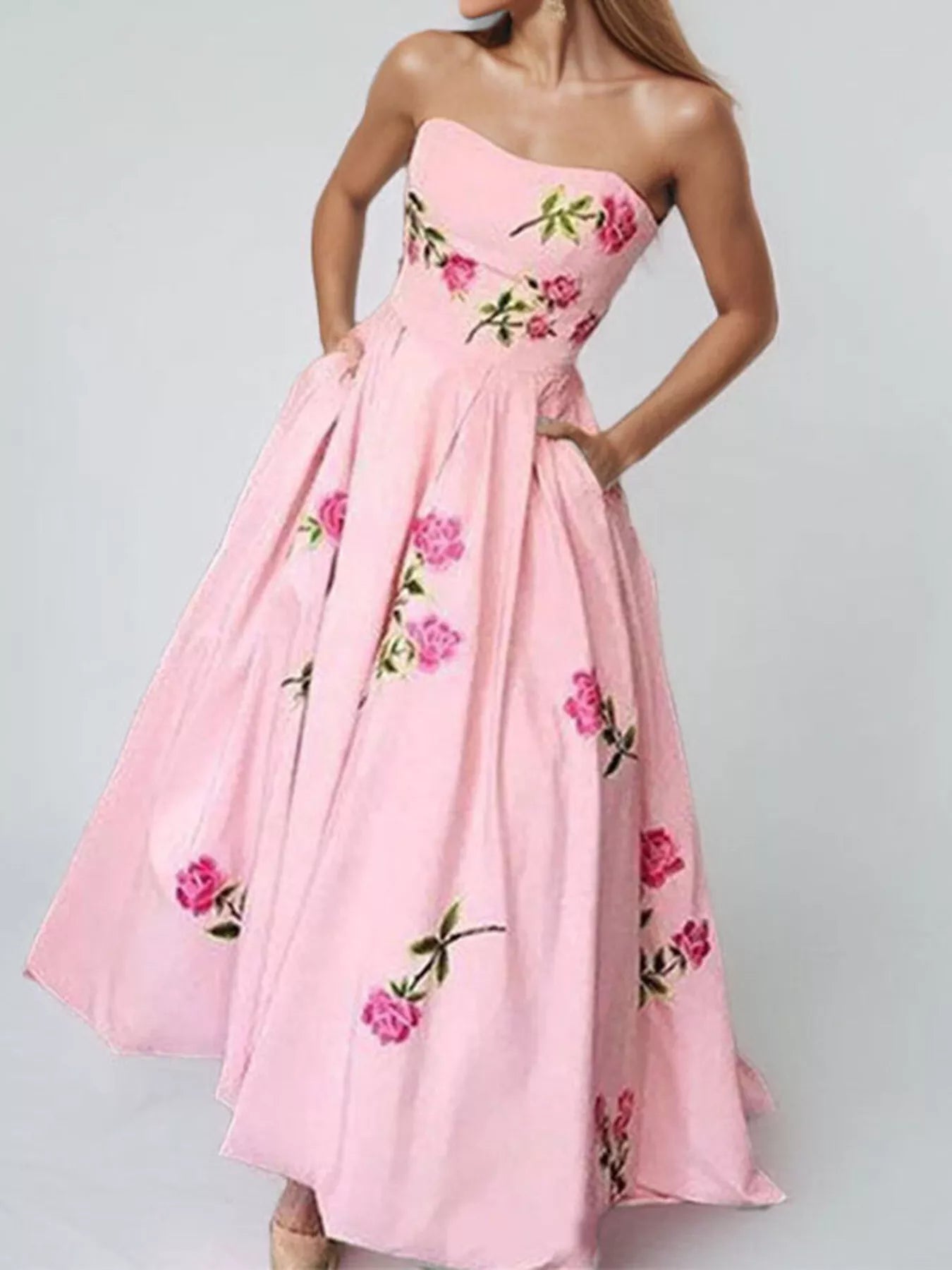 Trendsi Floral Print Tube Maxi Dress -