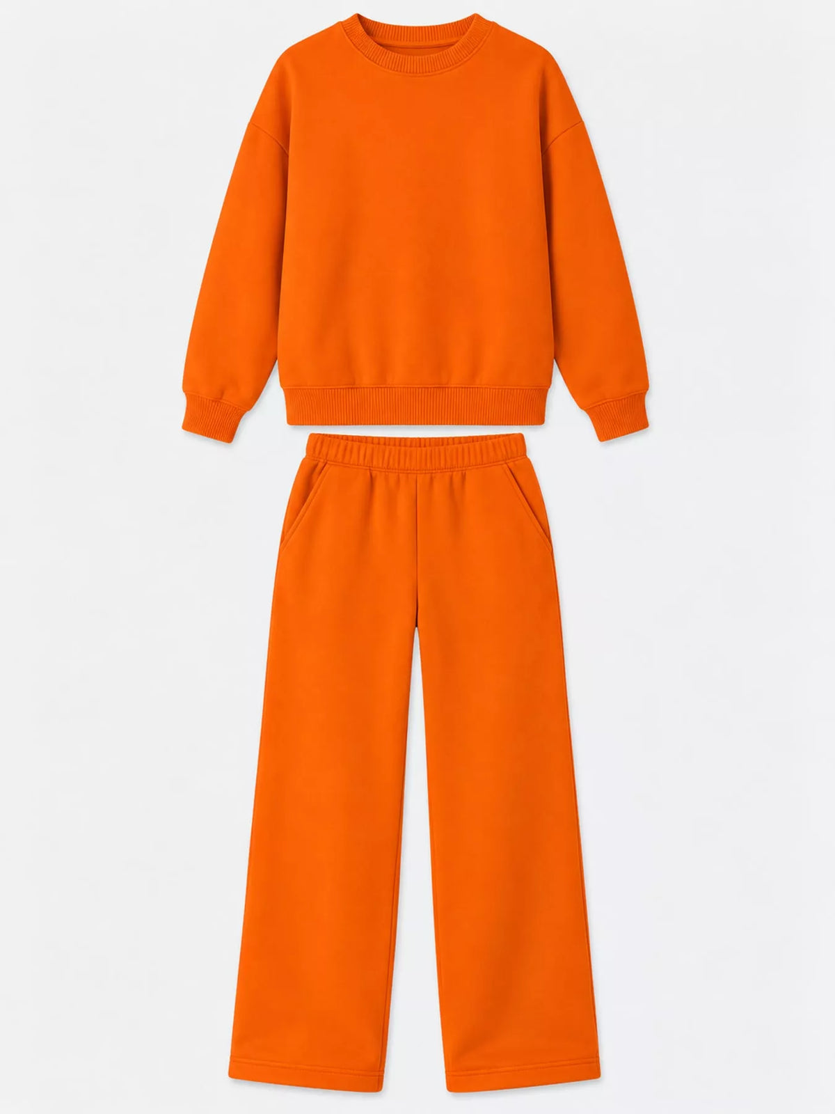 Crewneck Drop Shoulder Sweatshirt and Wide-Leg Pants Set — garment front