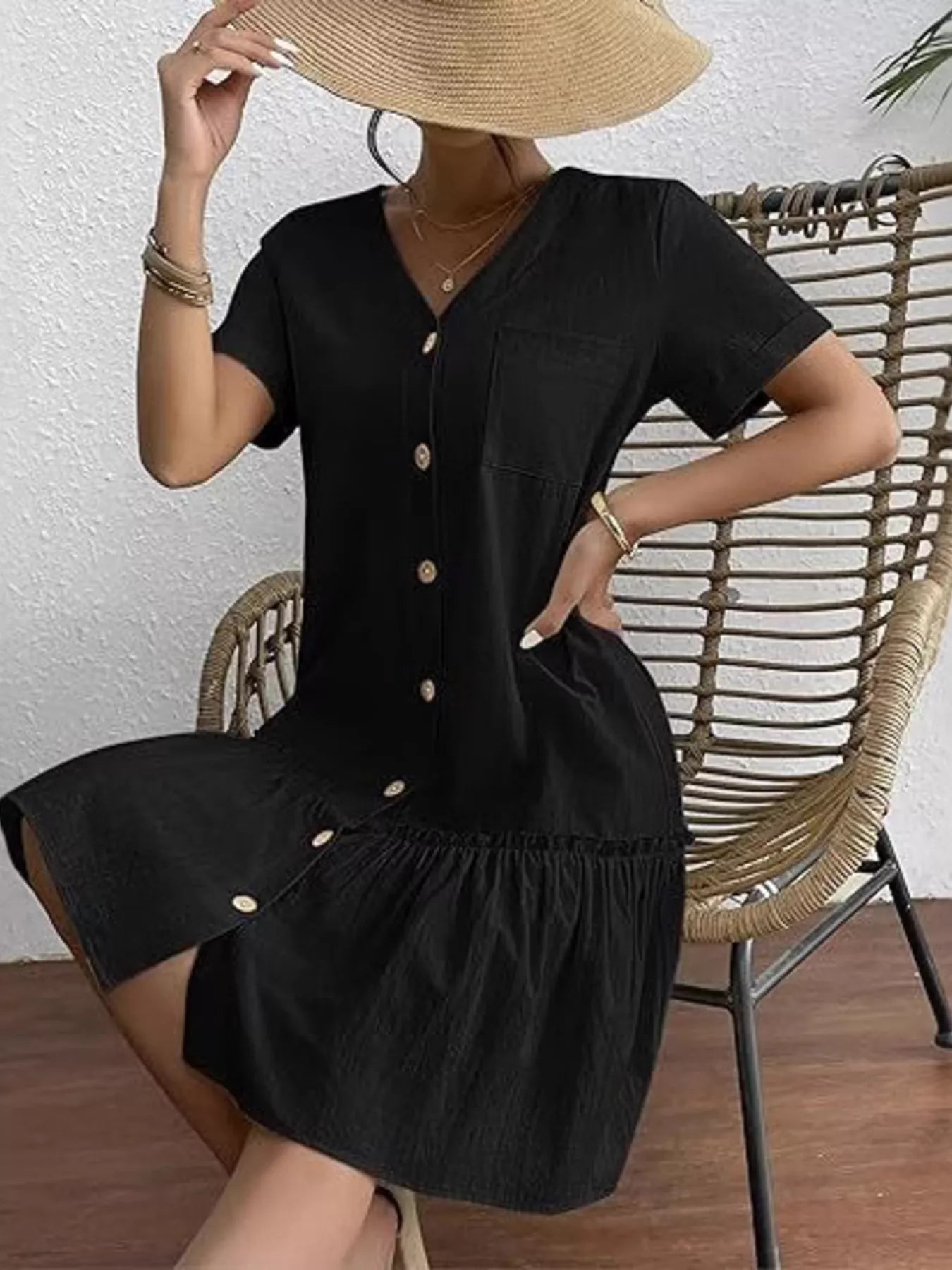 Trendsi Full Size Button-Down Ruffle Hem Mini Dress Plus Size -