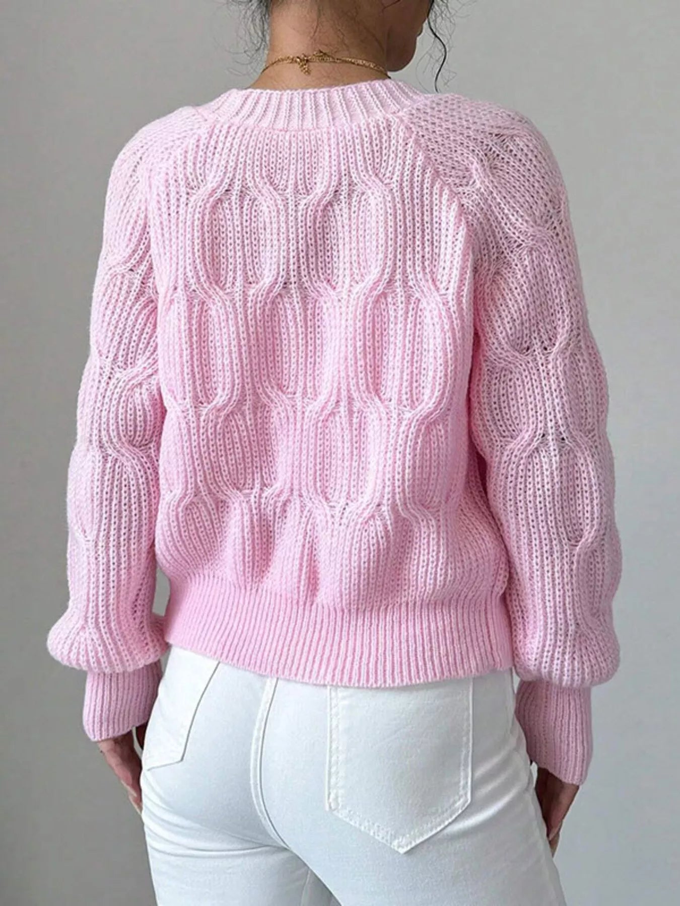 Trendsi Bow Cable Knit V-Neck Cardigan -