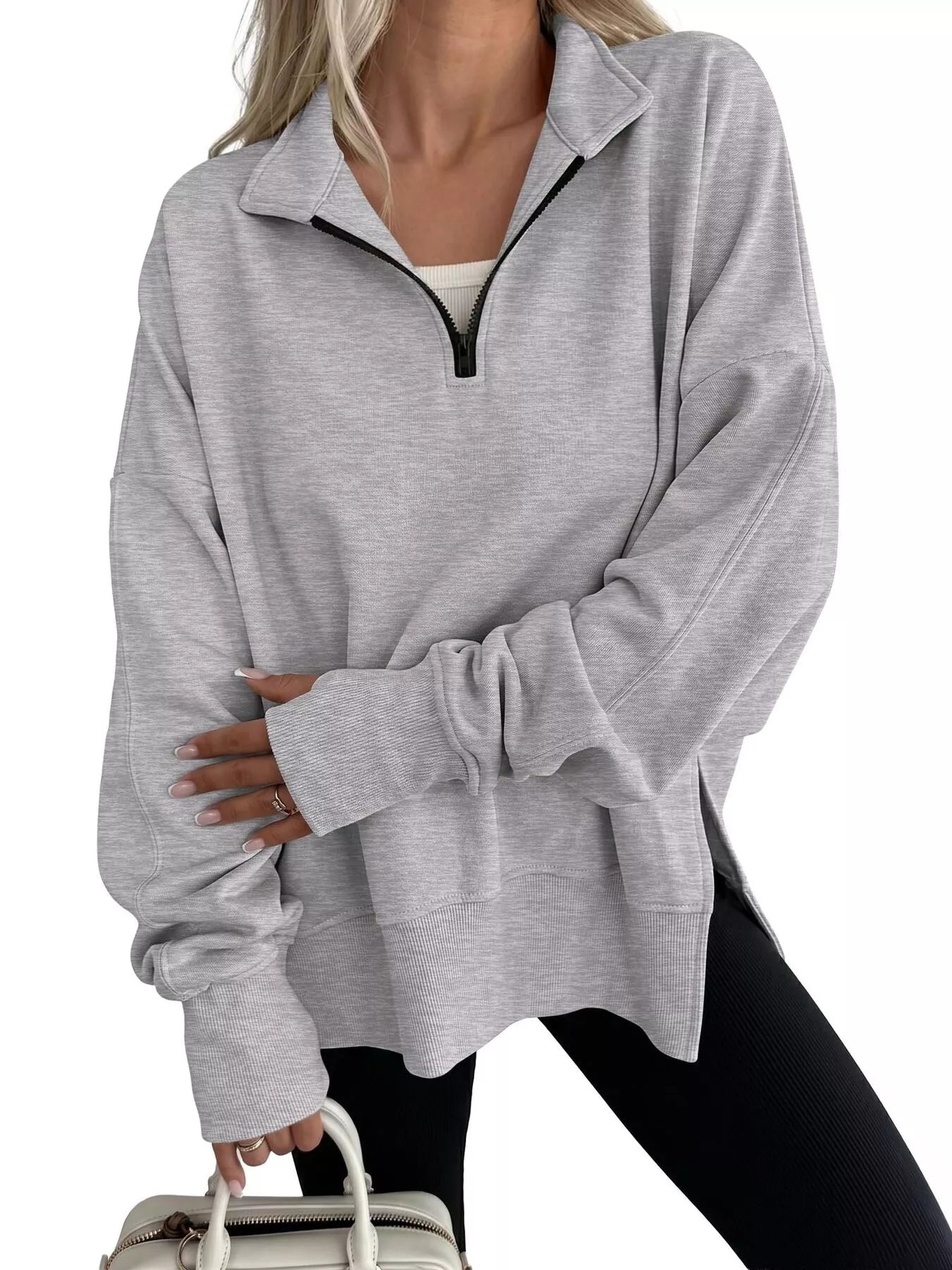 Trendsi Quarter-Zip Dropped Shoulder Sweatshirt -