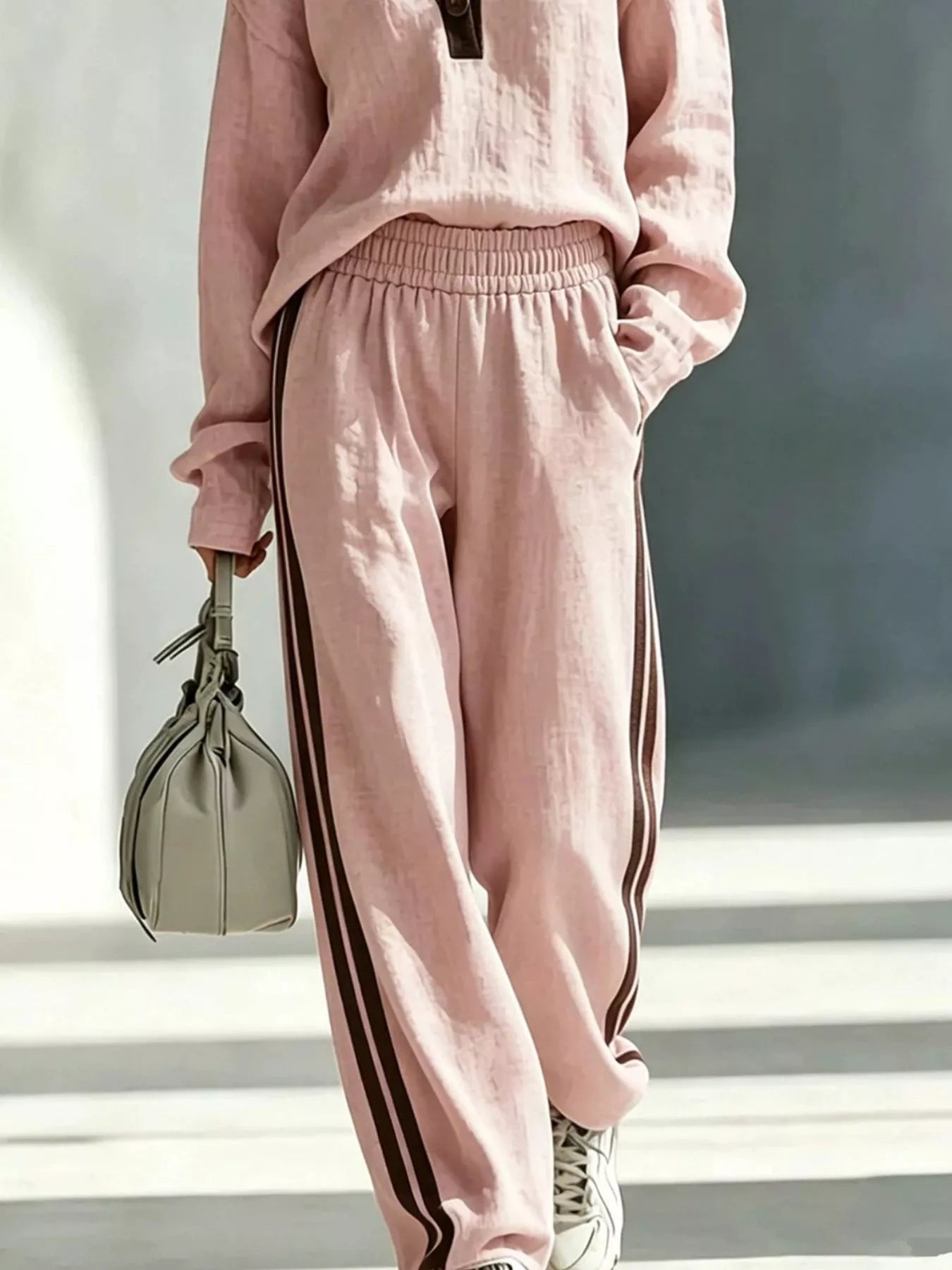 Trendsi Long Sleeve Top and Side-Striped Joggers Set -