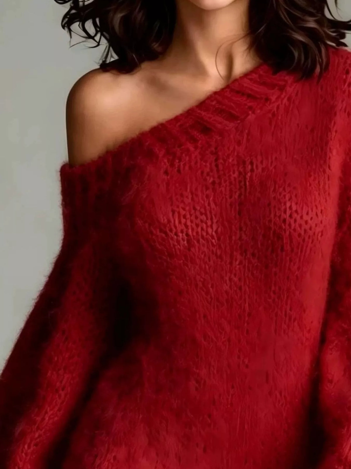 Deep Red one shoulder mini sweater dress
