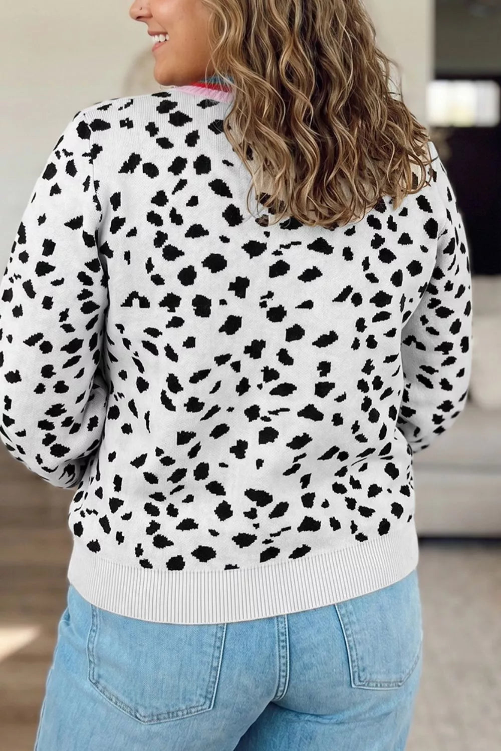 Women's leopard colorblock long sleeve tunic sweater, plus size