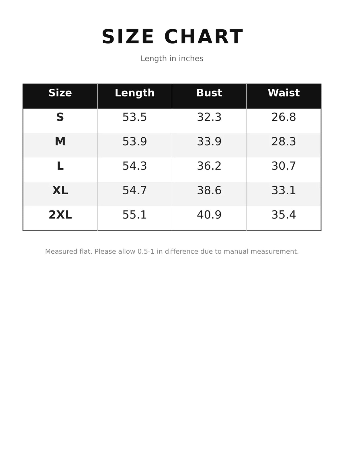 Ribbed maxi dress, size chart