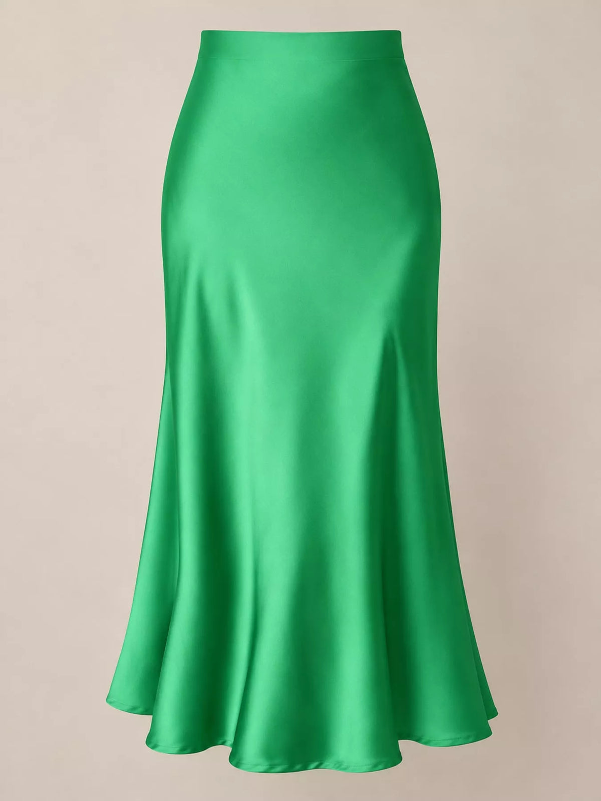 Satin midi skirt, green flat front
