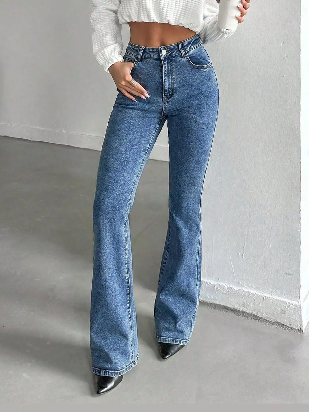 Light Blue high-waisted slim-fit flared jeans