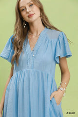 Trendsi Umgee Textured Tiered Midi Dress with Side Pockets -