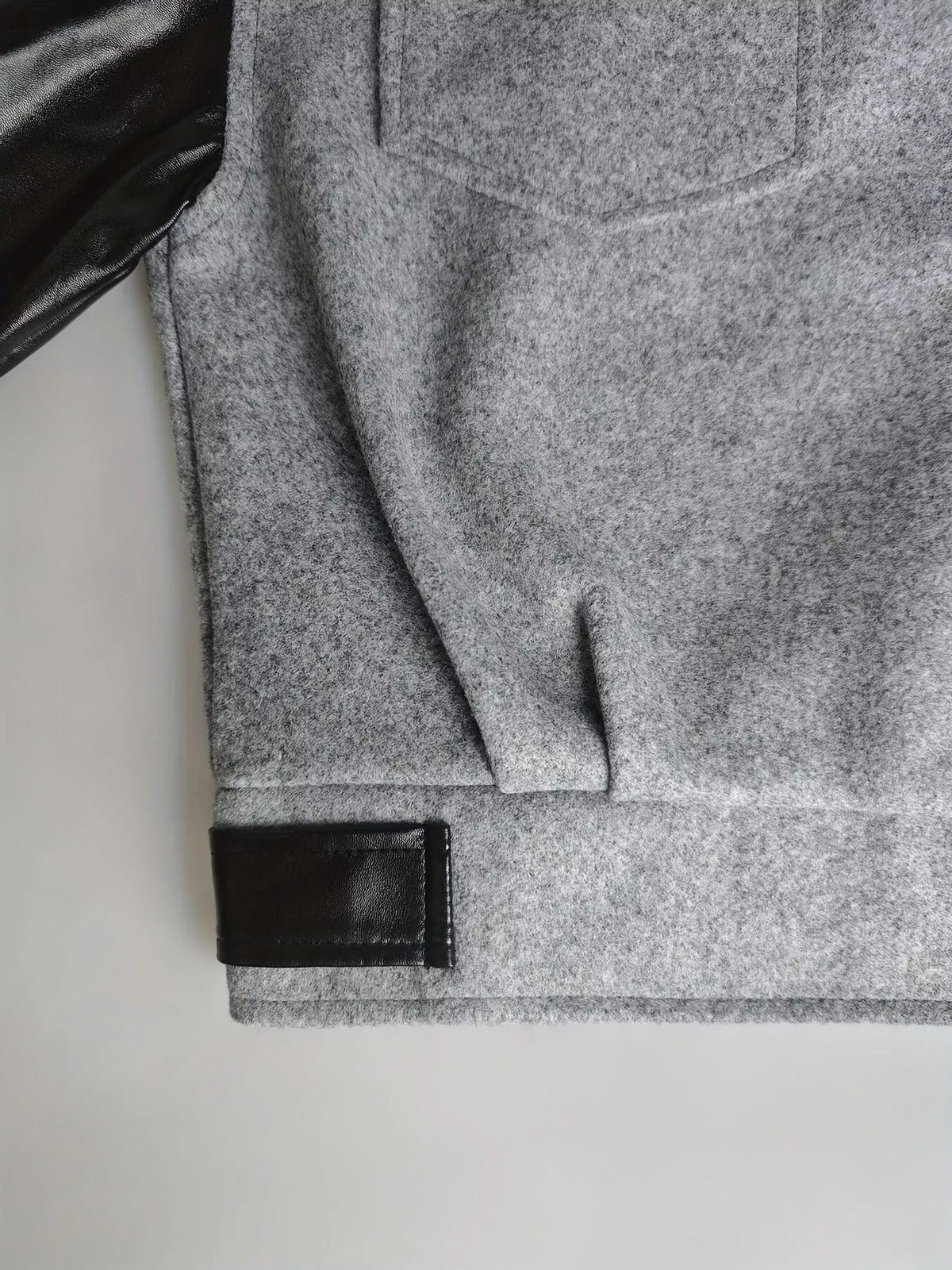 Light Gray Color-Block Zip-Up Jacket pocket and hem detail