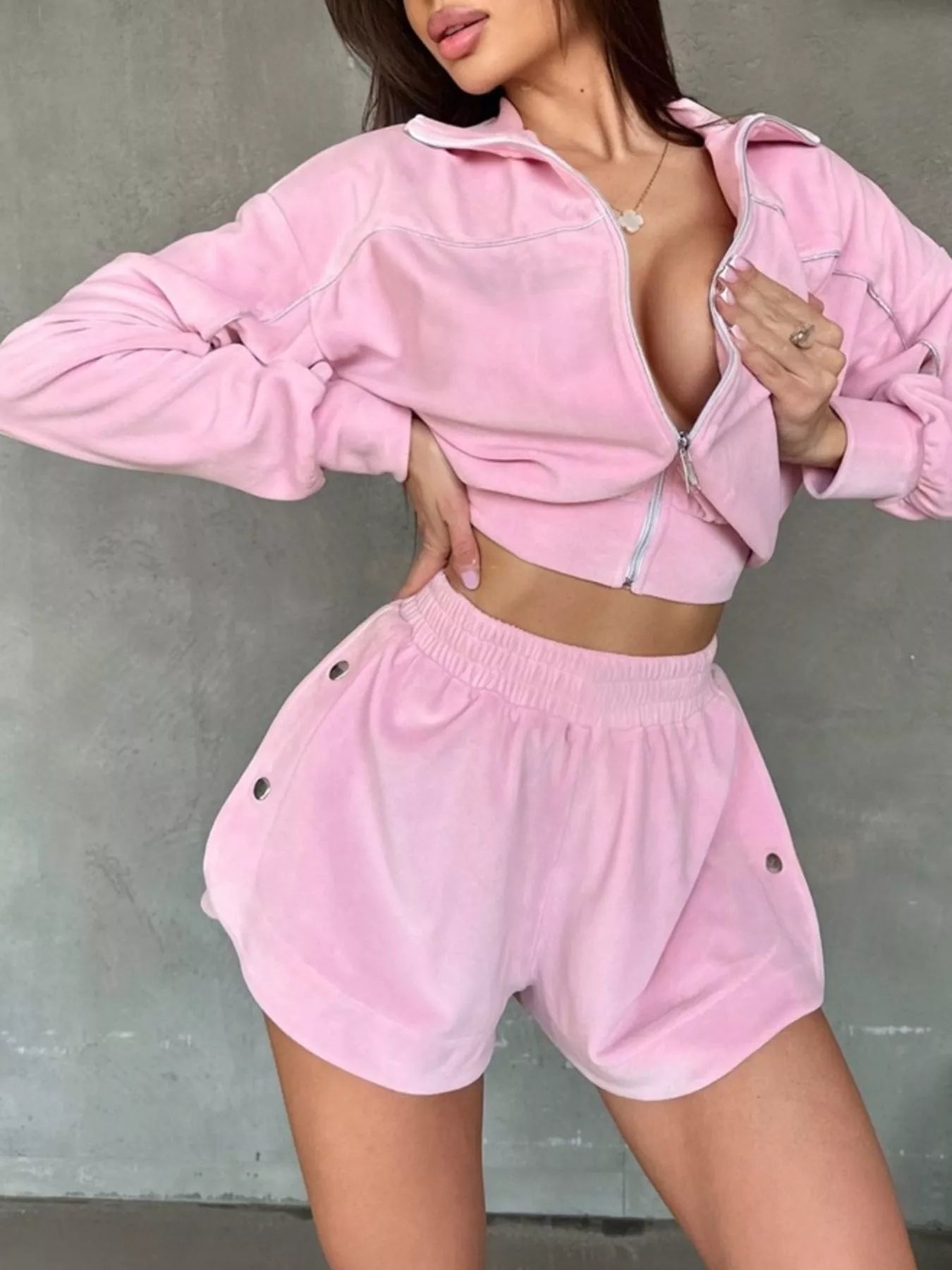 Trendsi Zip-Up Outerwear and Shorts Set -