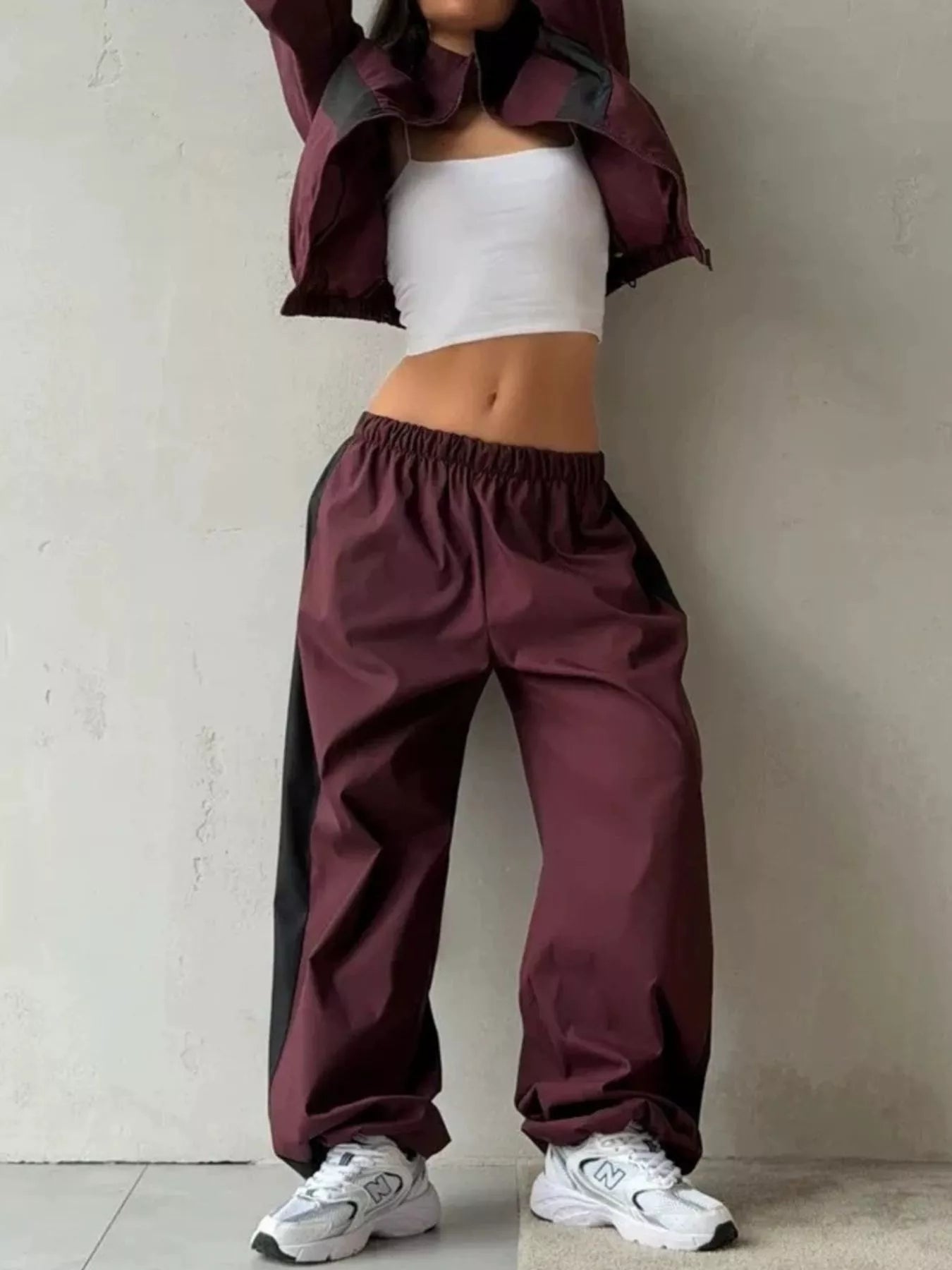 Trendsi Color Block Zip Up Outerwear and Pants Set -