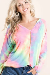 Trendsi BiBi Long Sleeve Tie-Dye Terry T-Shirt -