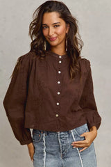 Trendsi SO ME 3d Floral Woven Long Sleeve Front Button Shirt -